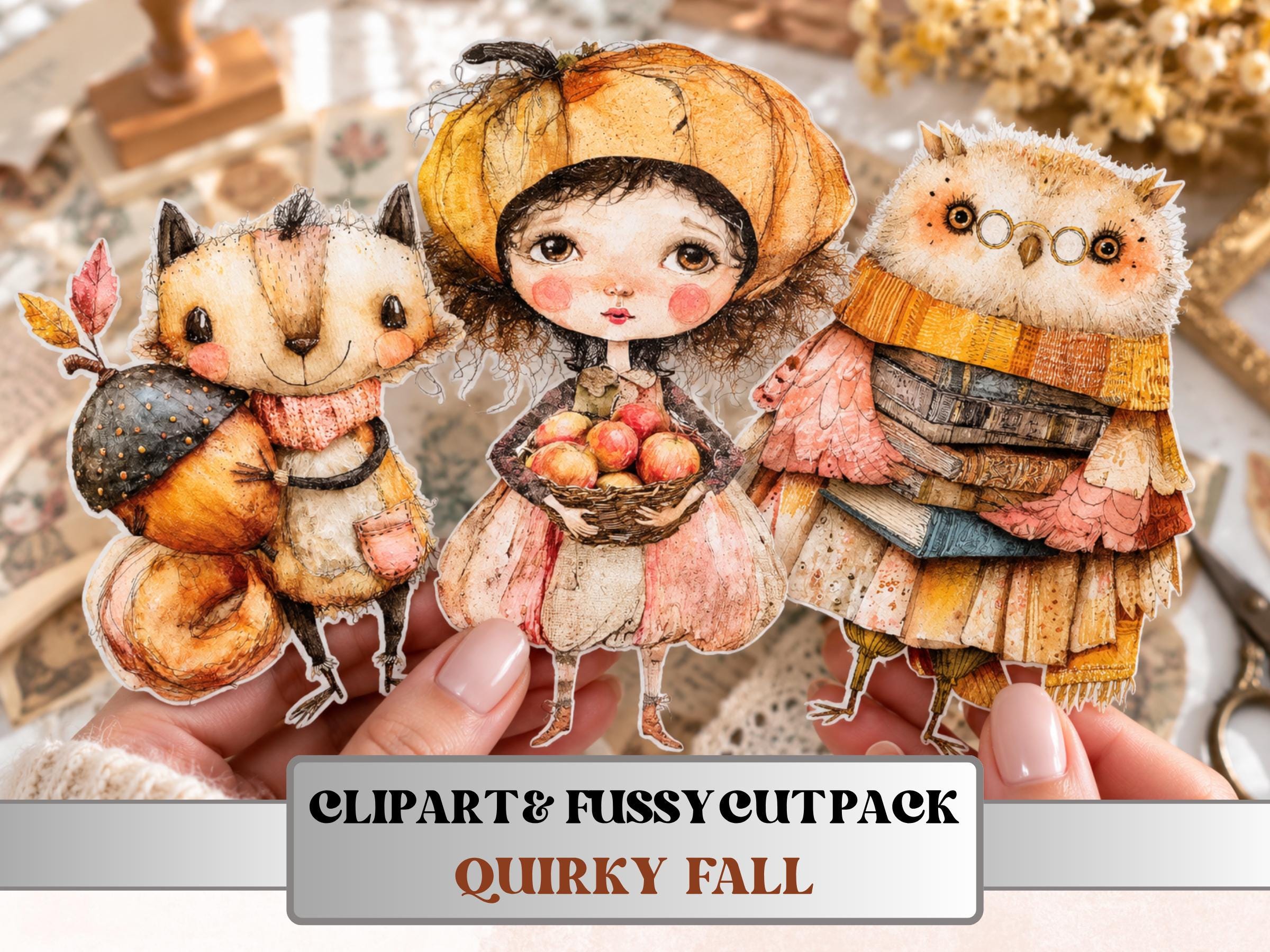 Quirky Fall Fussy Cuts & Clipart, Printable Autumn Cut Outs, Whimsical Fall Ephemera, Junk Journal Scrapbook Kit, Cozy Paper Craft