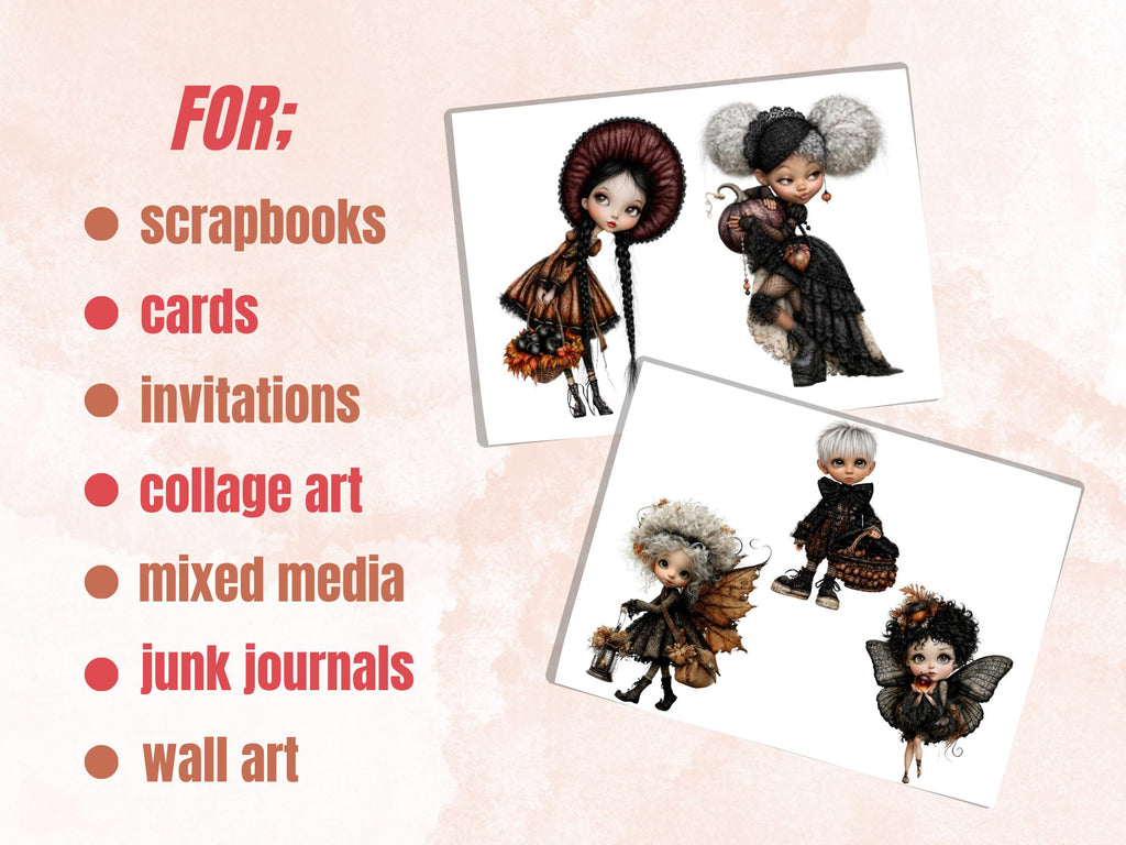 Gothic Fall Fussy Cuts & Clipart, Printable Autumn Cut Outs, Spooky Ephemera, Dark Junk Journal Scrapbook Kit