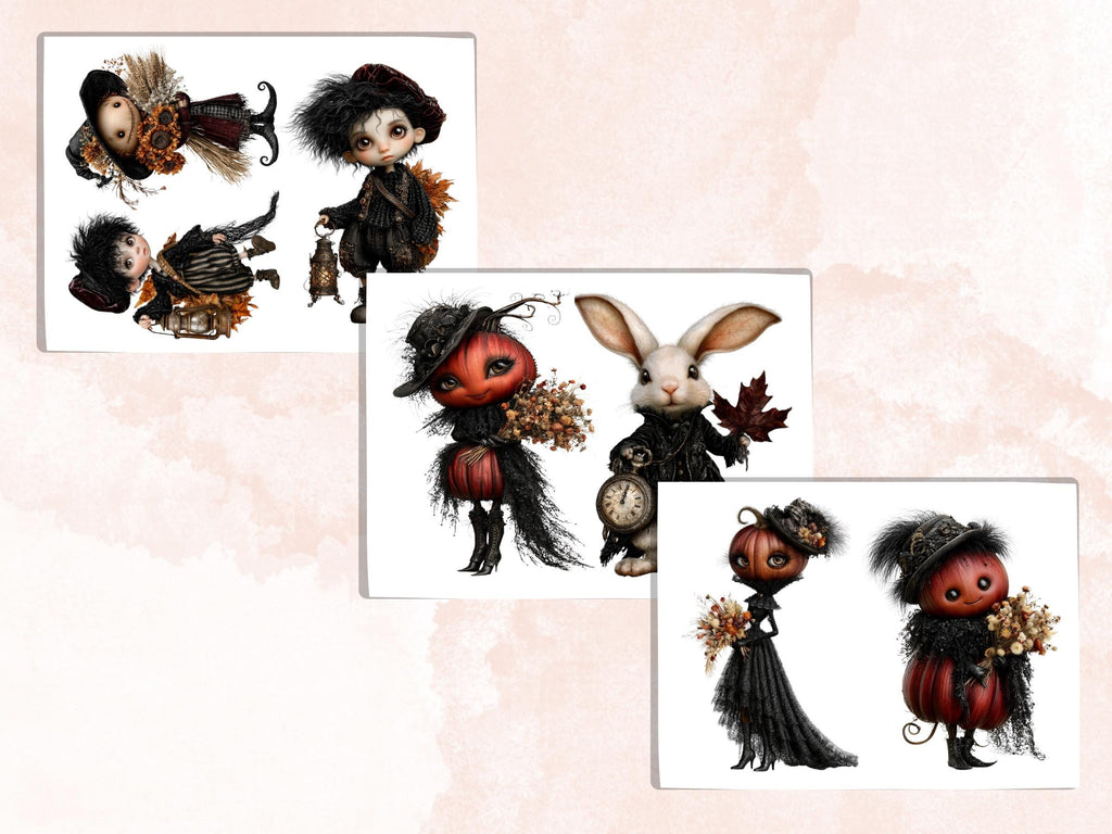 Gothic Fall Fussy Cuts & Clipart, Printable Autumn Cut Outs, Spooky Ephemera, Dark Junk Journal Scrapbook Kit