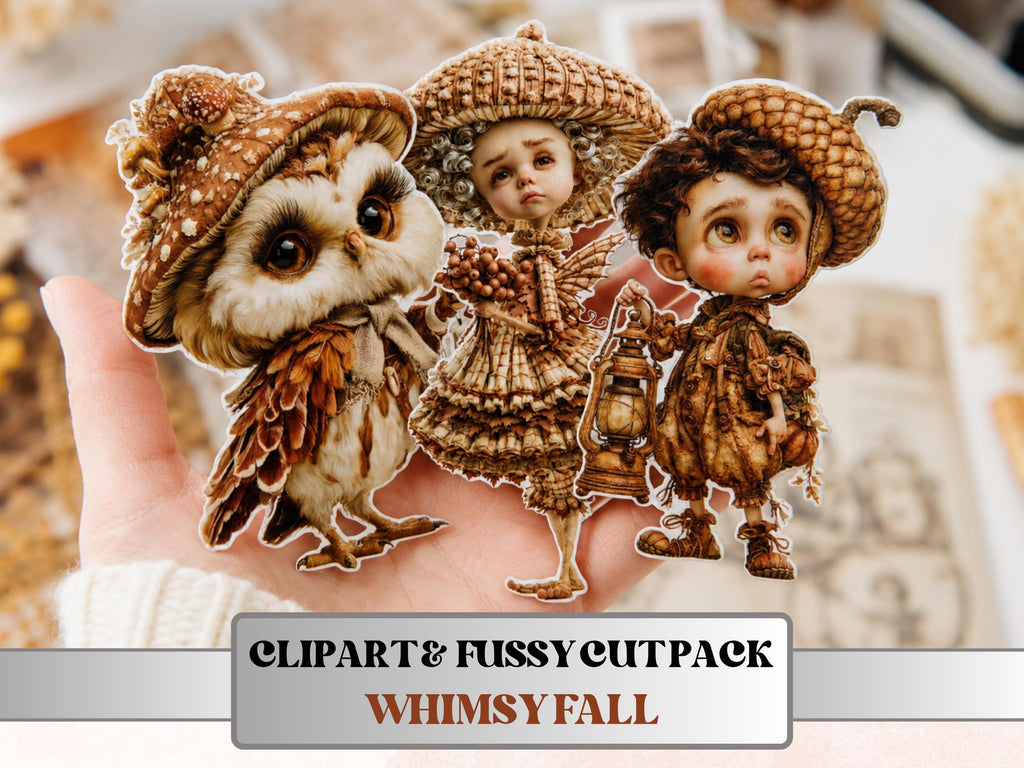 Whimsy Fall Fussy Cuts & Clipart, Quirky Autumn Cut Outs, Whimsical Fall Ephemera, Junk Journal Scrapbook Kit