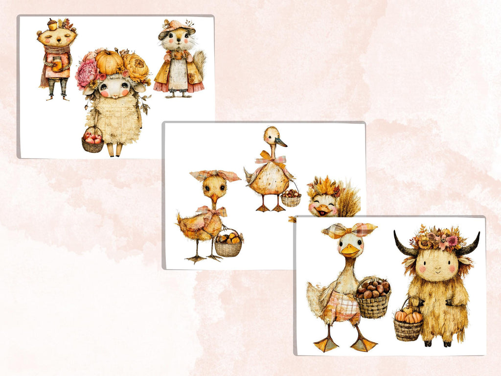 Fall Animals Fussy Cuts & Clipart, Whimsy Autumn Animal Cut Outs, Woodland Ephemera, Junk Journal Scrapbook Kit