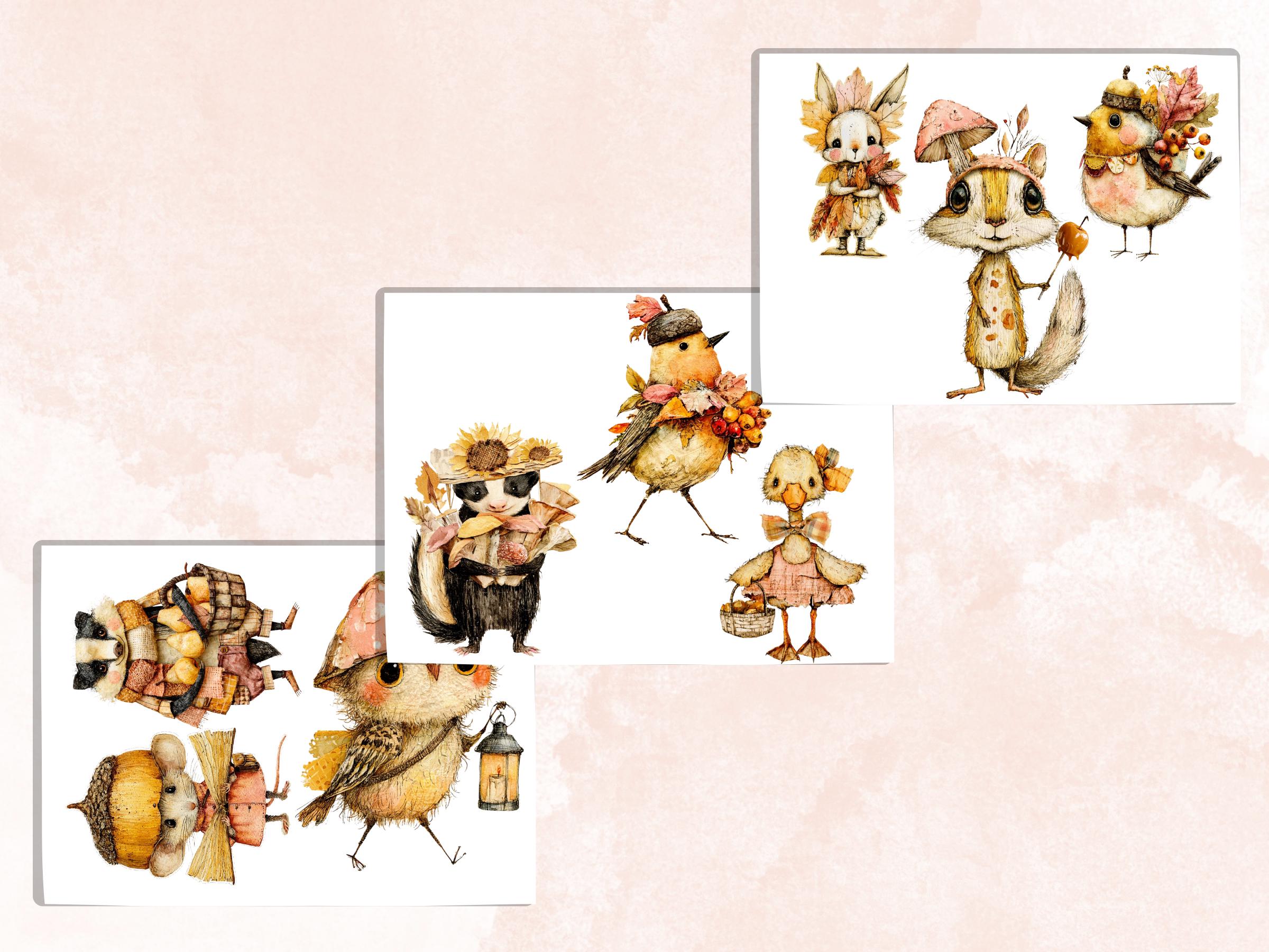 Fall Animals Fussy Cuts & Clipart, Whimsy Autumn Animal Cut Outs, Woodland Ephemera, Junk Journal Scrapbook Kit