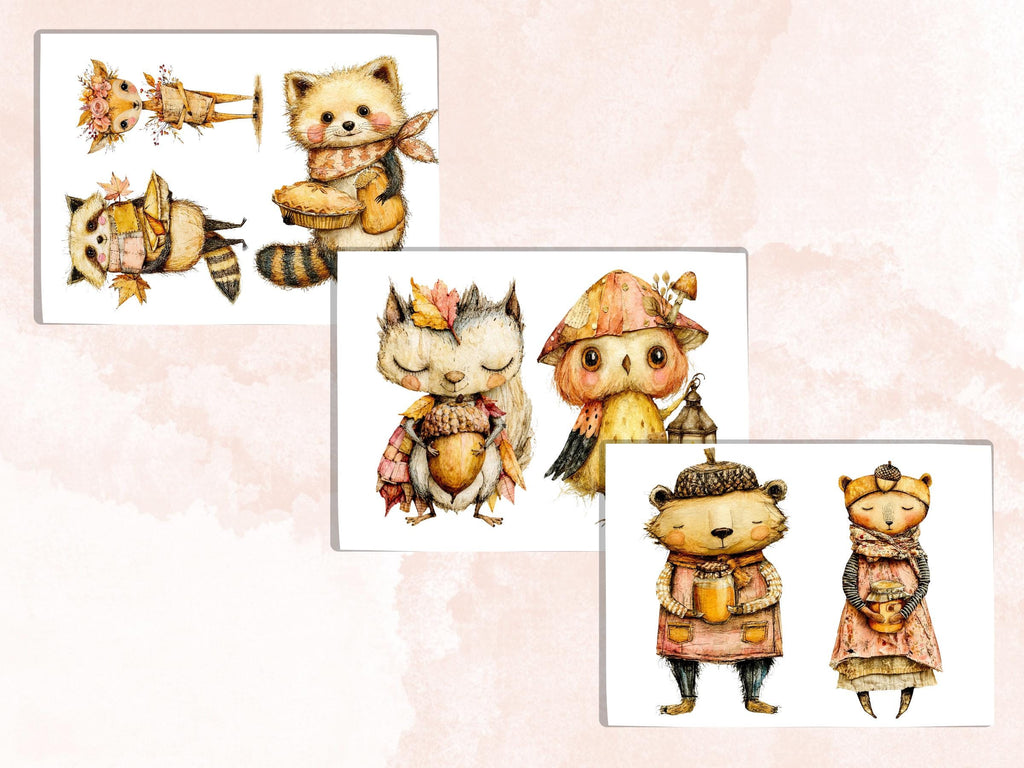 Fall Animals Fussy Cuts & Clipart, Whimsy Autumn Animal Cut Outs, Woodland Ephemera, Junk Journal Scrapbook Kit