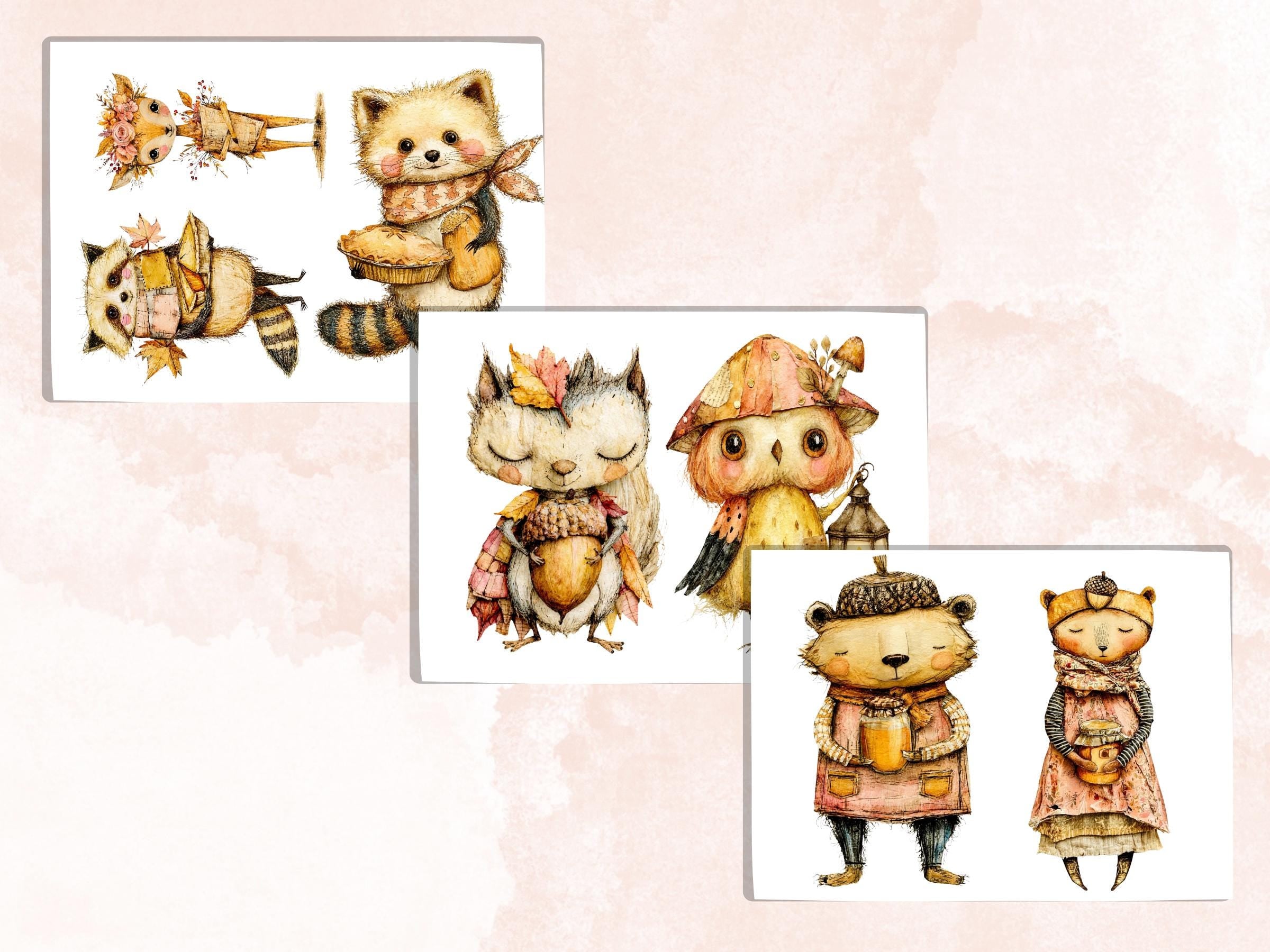 Fall Animals Fussy Cuts & Clipart, Whimsy Autumn Animal Cut Outs, Woodland Ephemera, Junk Journal Scrapbook Kit