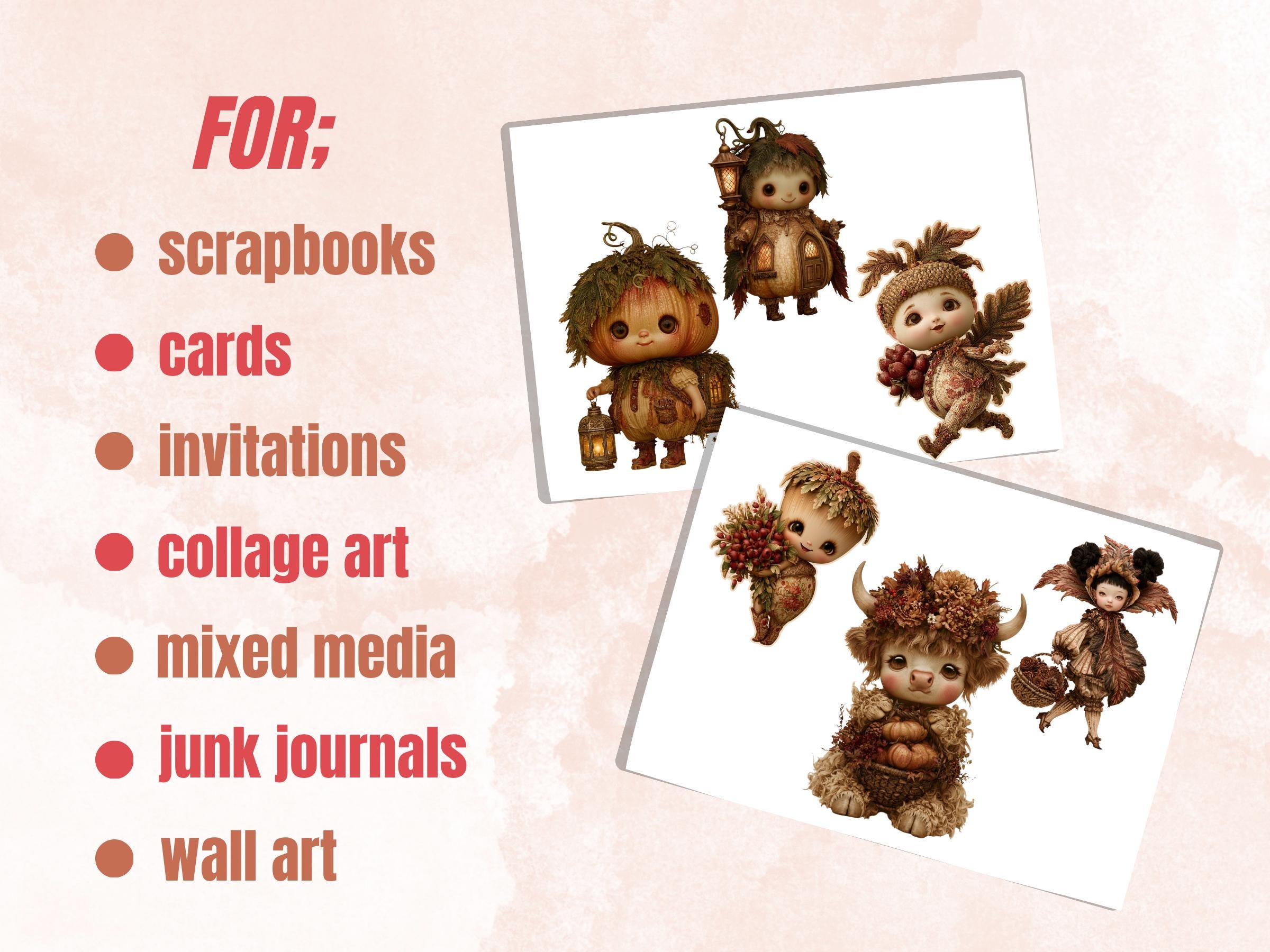 Fall Woodland Fussy Cuts & Clipart, Quirky Woodland Cut Outs, Autumn Forest Ephemera, Junk Journal Scrapbook Kit
