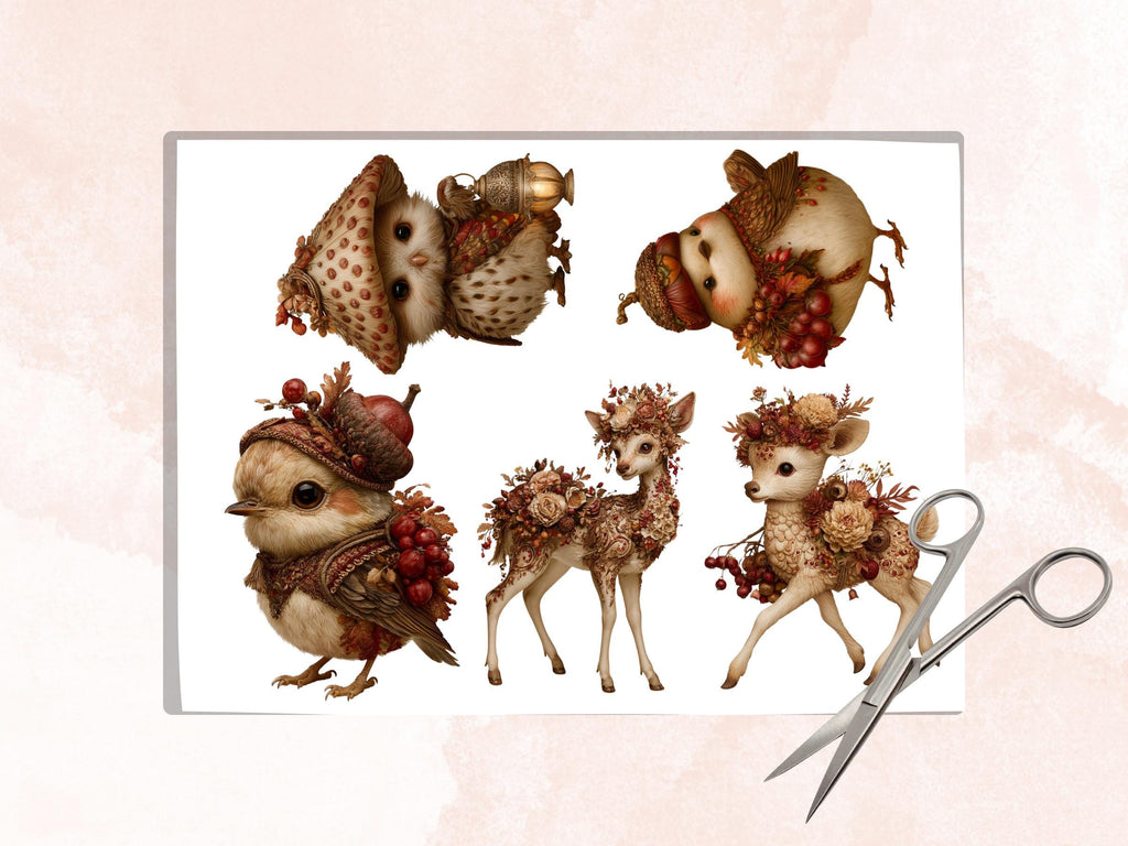 Fall Woodland Fussy Cuts & Clipart, Quirky Woodland Cut Outs, Autumn Forest Ephemera, Junk Journal Scrapbook Kit