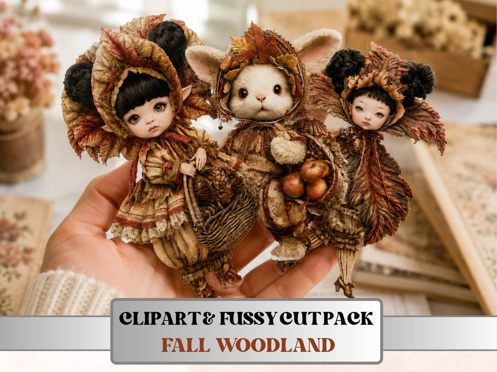 Fall Woodland Fussy Cuts & Clipart, Quirky Woodland Cut Outs, Autumn Forest Ephemera, Junk Journal Scrapbook Kit