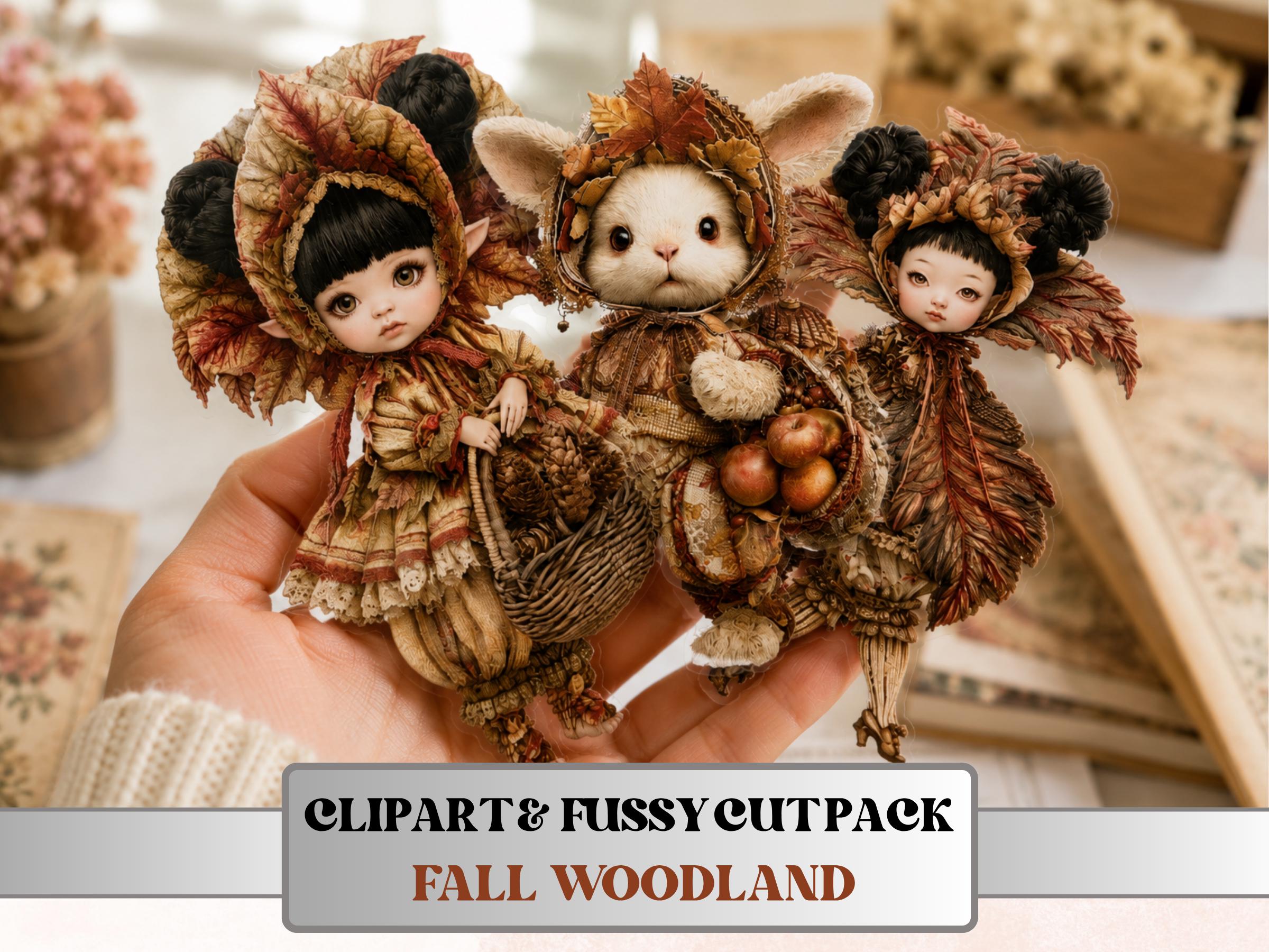 Fall Woodland Fussy Cuts & Clipart, Quirky Woodland Cut Outs, Autumn Forest Ephemera, Junk Journal Scrapbook Kit