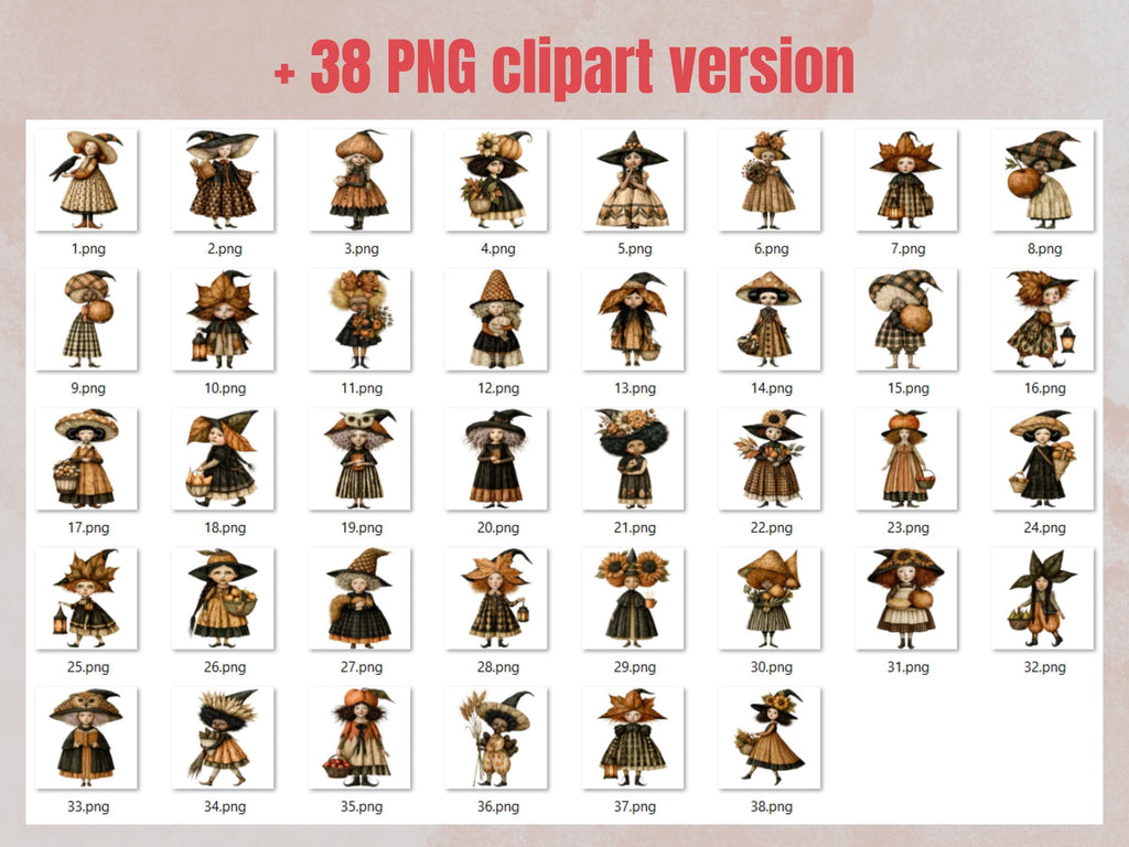Fall Witch Fussy Cuts & Clipart, Printable Witchcraft Cut Outs, Autumn Halloween Ephemera, Junk Journal Scrapbook Kit