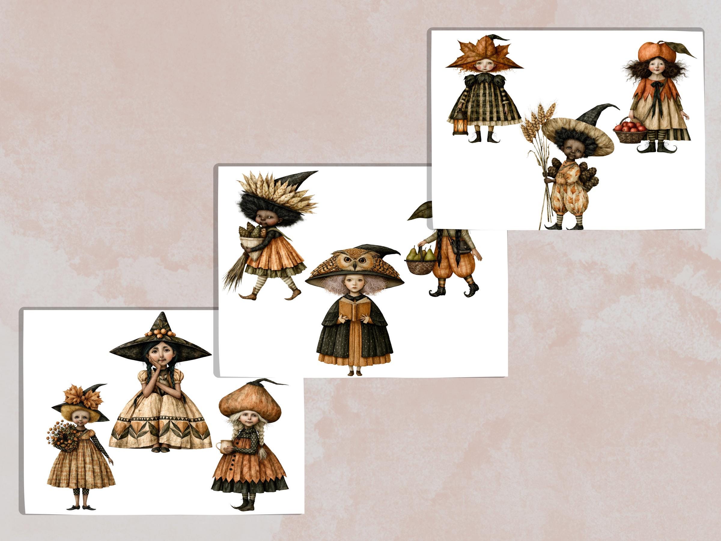 Fall Witch Fussy Cuts & Clipart, Printable Witchcraft Cut Outs, Autumn Halloween Ephemera, Junk Journal Scrapbook Kit