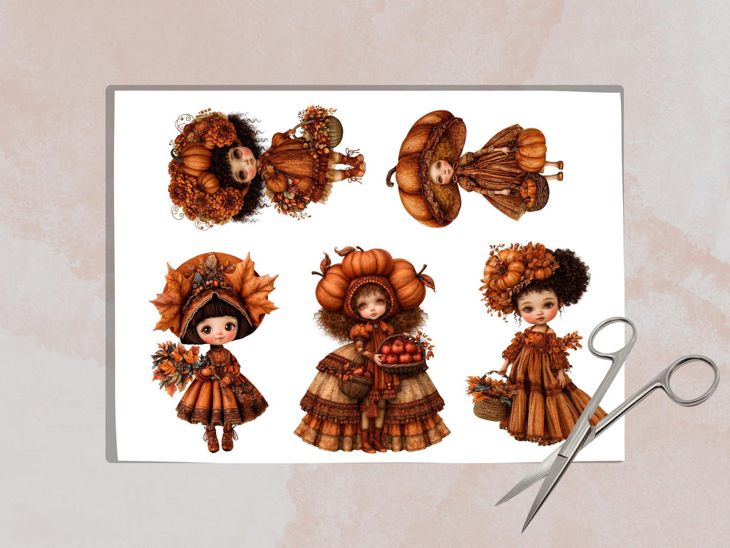 Fall Girls Fussy Cuts & Clipart, Quirky Autumn Girl Cut Outs, Fall Ephemera, Junk Journal Scrapbook Kit, Printable Paper Craft