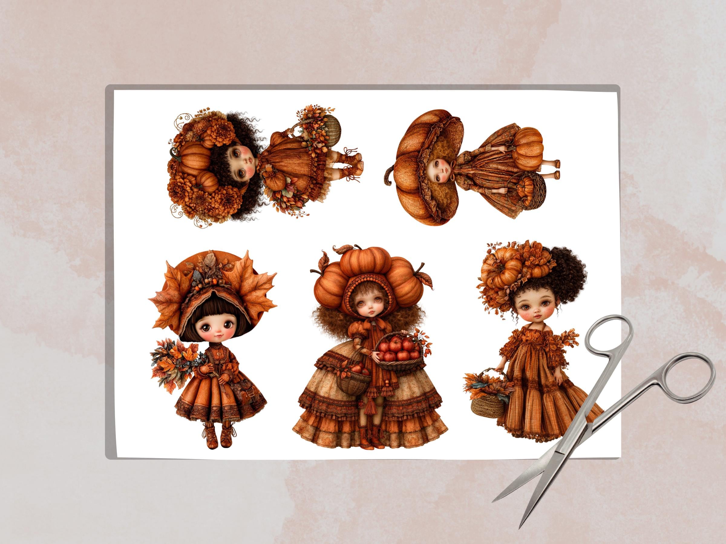 Fall Girls Fussy Cuts & Clipart, Quirky Autumn Girl Cut Outs, Fall Ephemera, Junk Journal Scrapbook Kit, Printable Paper Craft