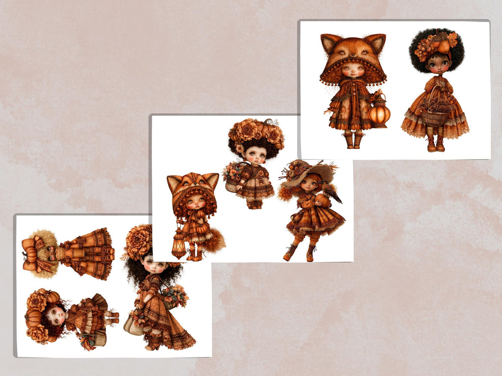 Fall Girls Fussy Cuts & Clipart, Quirky Autumn Girl Cut Outs, Fall Ephemera, Junk Journal Scrapbook Kit, Printable Paper Craft
