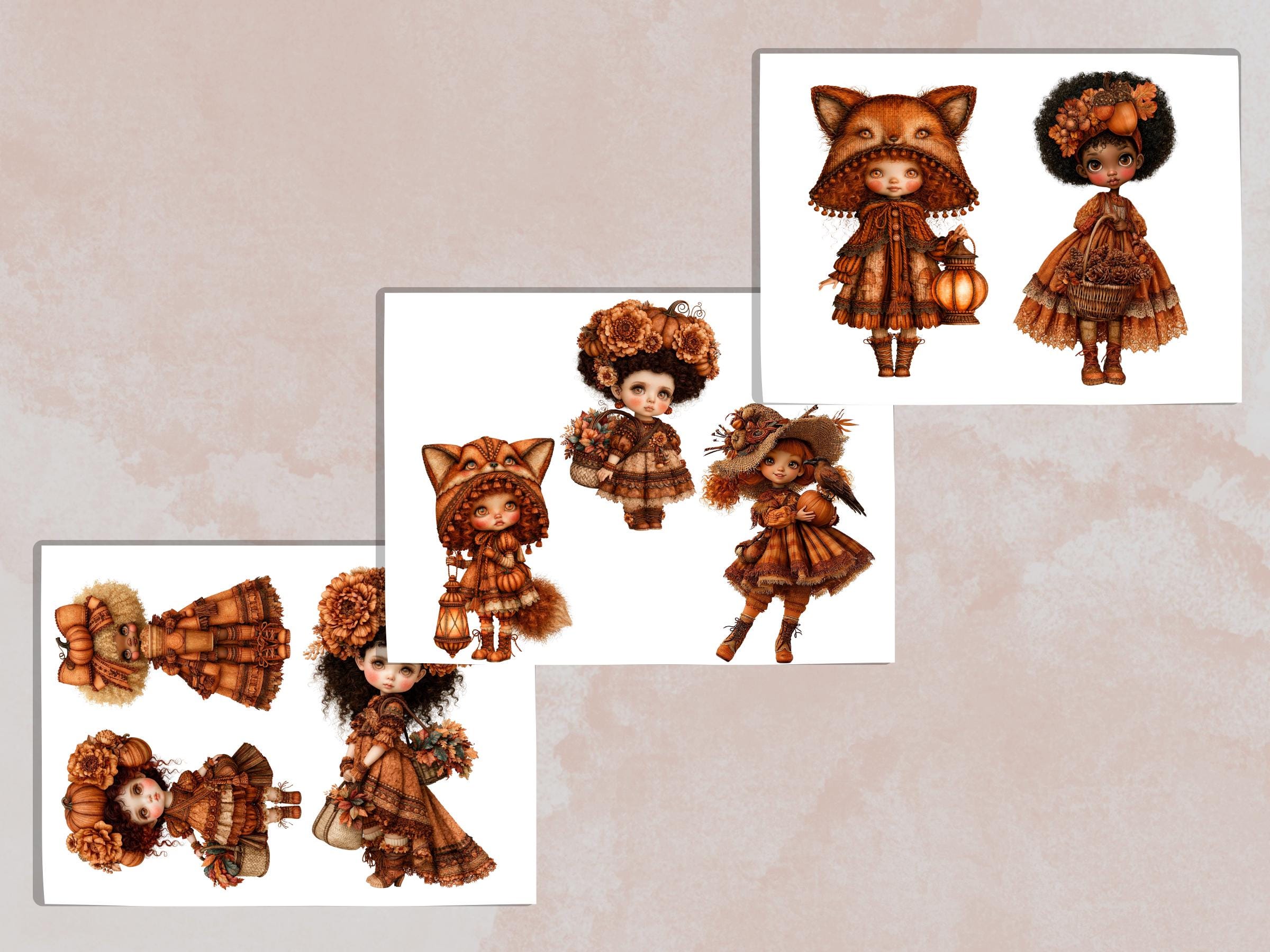 Fall Girls Fussy Cuts & Clipart, Quirky Autumn Girl Cut Outs, Fall Ephemera, Junk Journal Scrapbook Kit, Printable Paper Craft