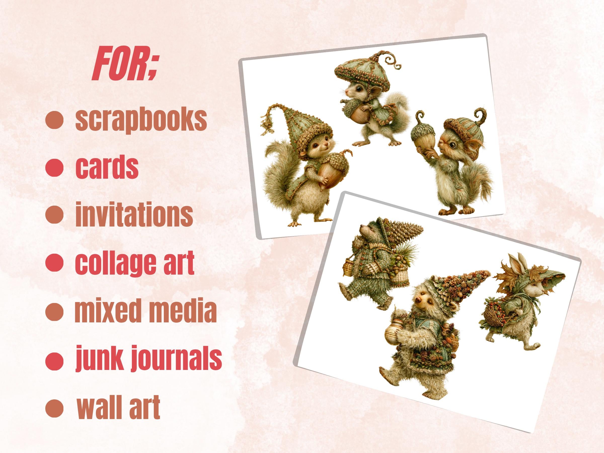 Fall Forest Fussy Cuts & Clipart, Quirky Forest Cut Outs, Autumn Woodland Ephemera, Junk Journal Scrapbook Kit