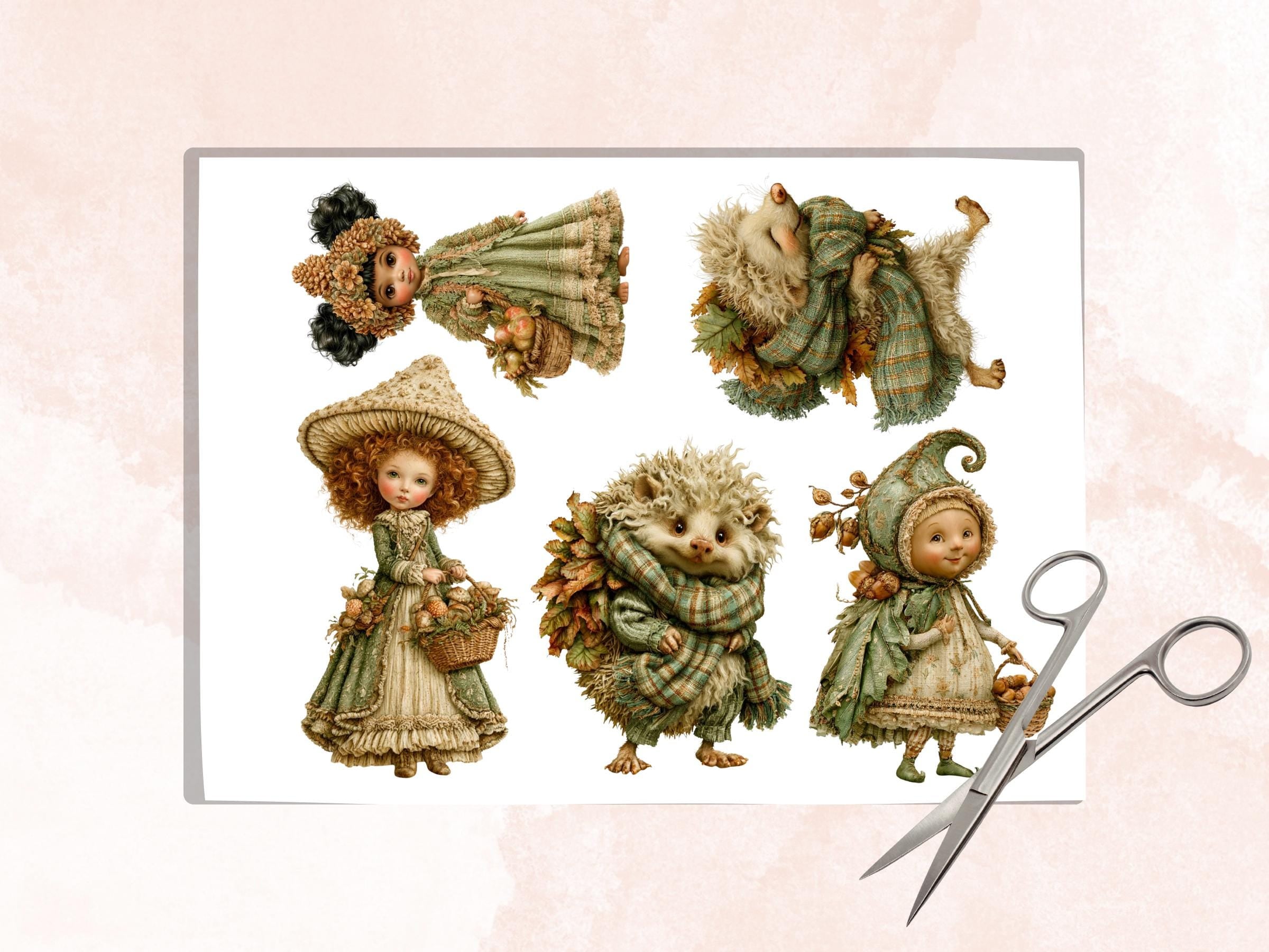 Fall Forest Fussy Cuts & Clipart, Quirky Forest Cut Outs, Autumn Woodland Ephemera, Junk Journal Scrapbook Kit