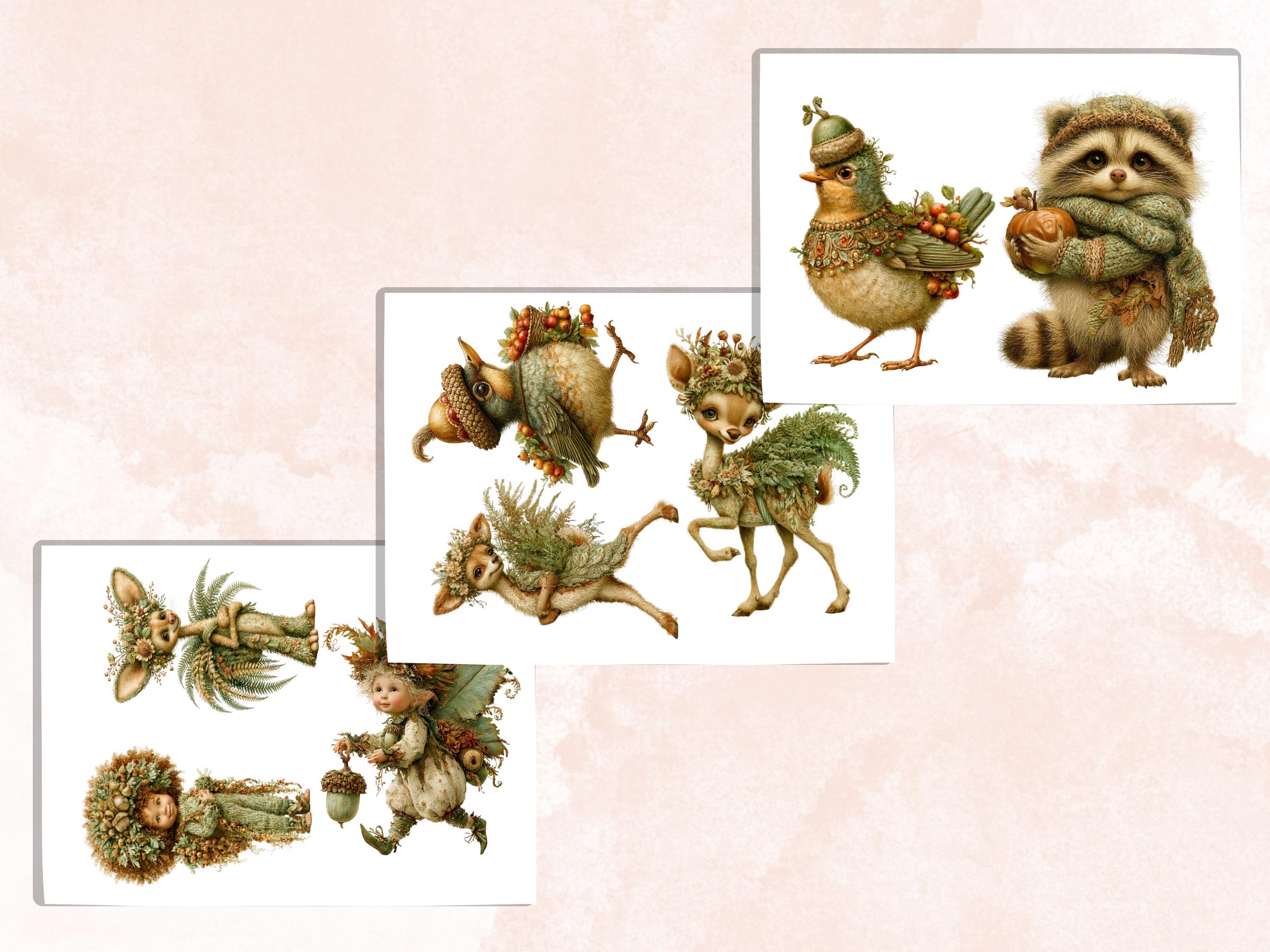 Fall Forest Fussy Cuts & Clipart, Quirky Forest Cut Outs, Autumn Woodland Ephemera, Junk Journal Scrapbook Kit