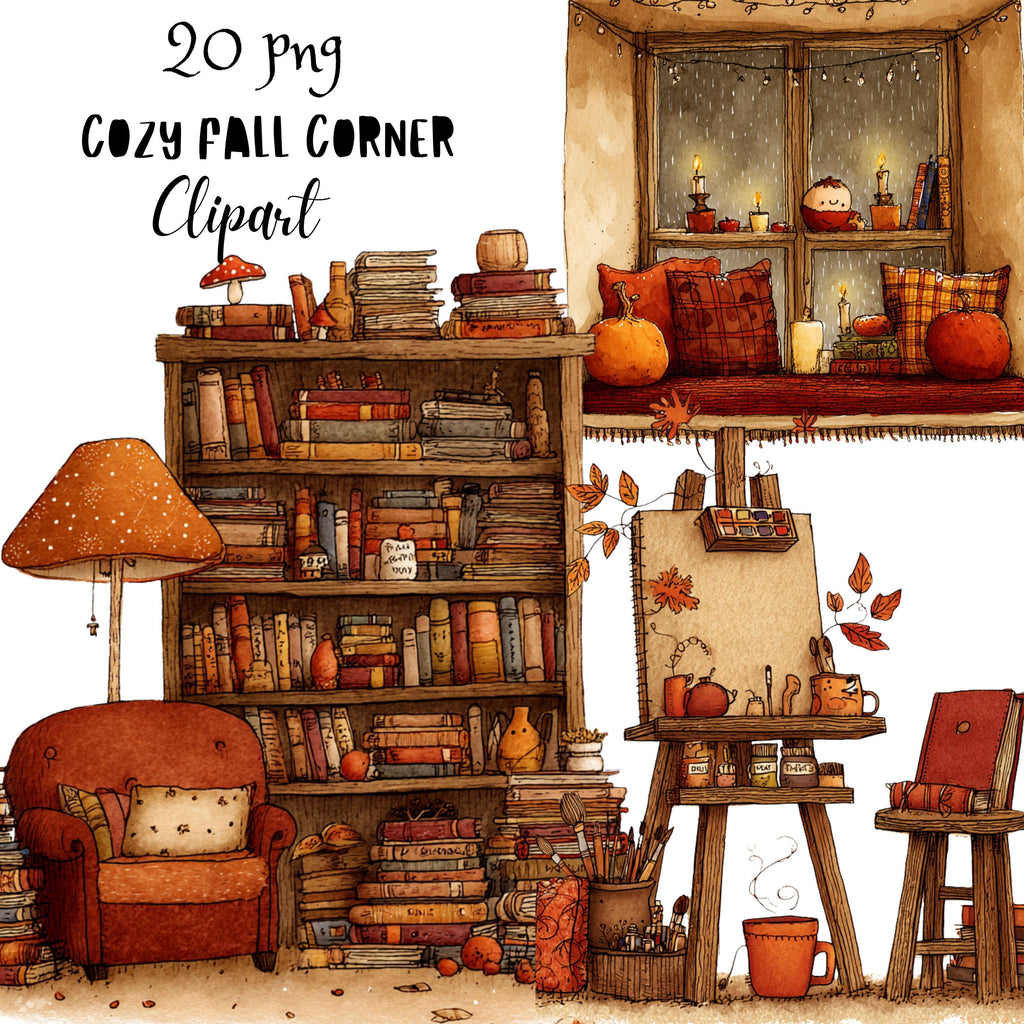 Whimsical Cozy Fall Corner Clipart