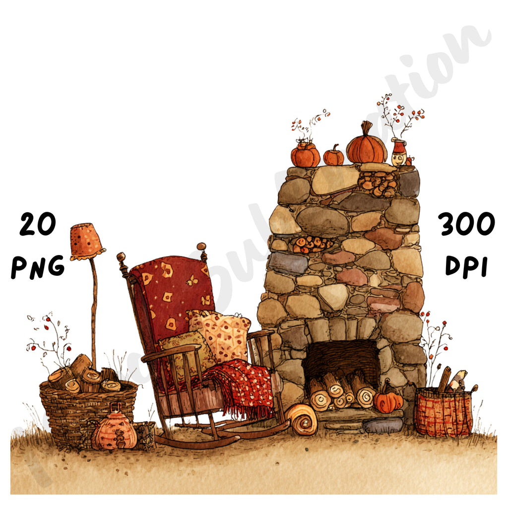 Whimsical Cozy Fall Corner Clipart