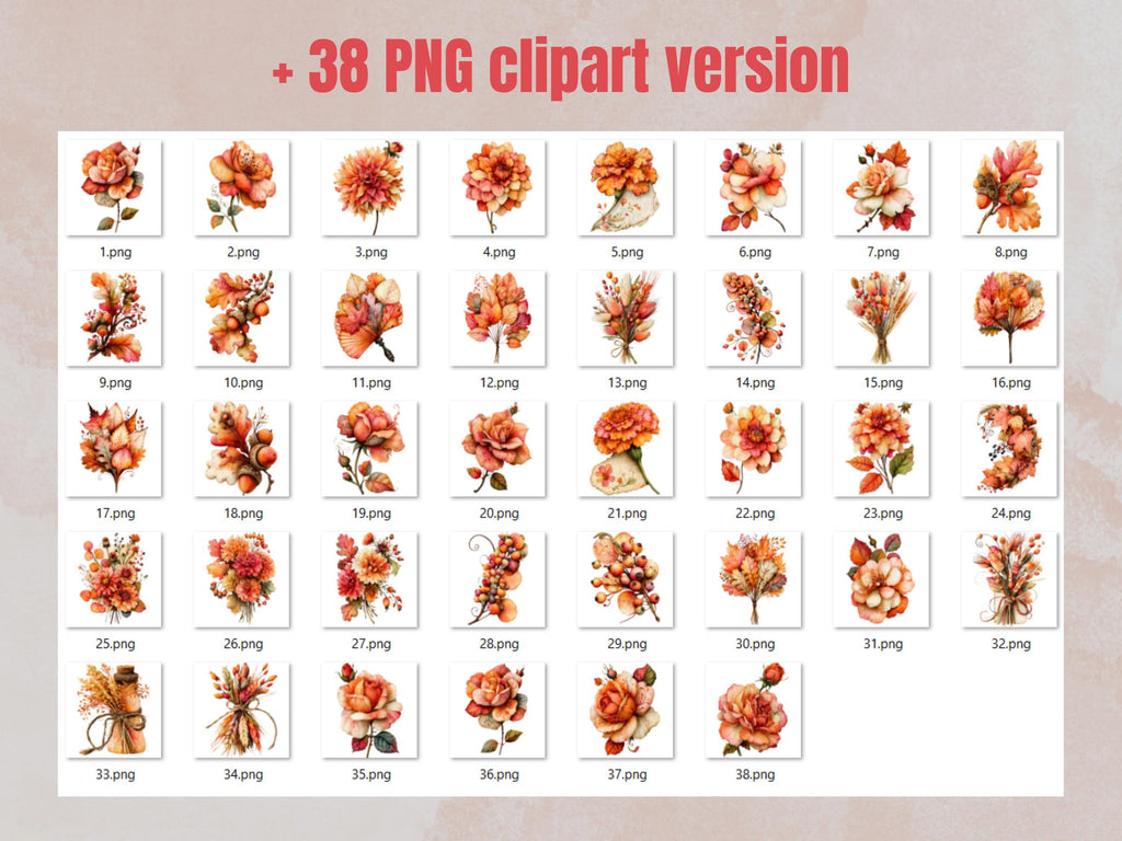 Fall Flowers Fussy Cuts & Clipart, Printable Autumn Floral Cut Outs, Botanical Ephemera, Junk Journal Scrapbook Kit