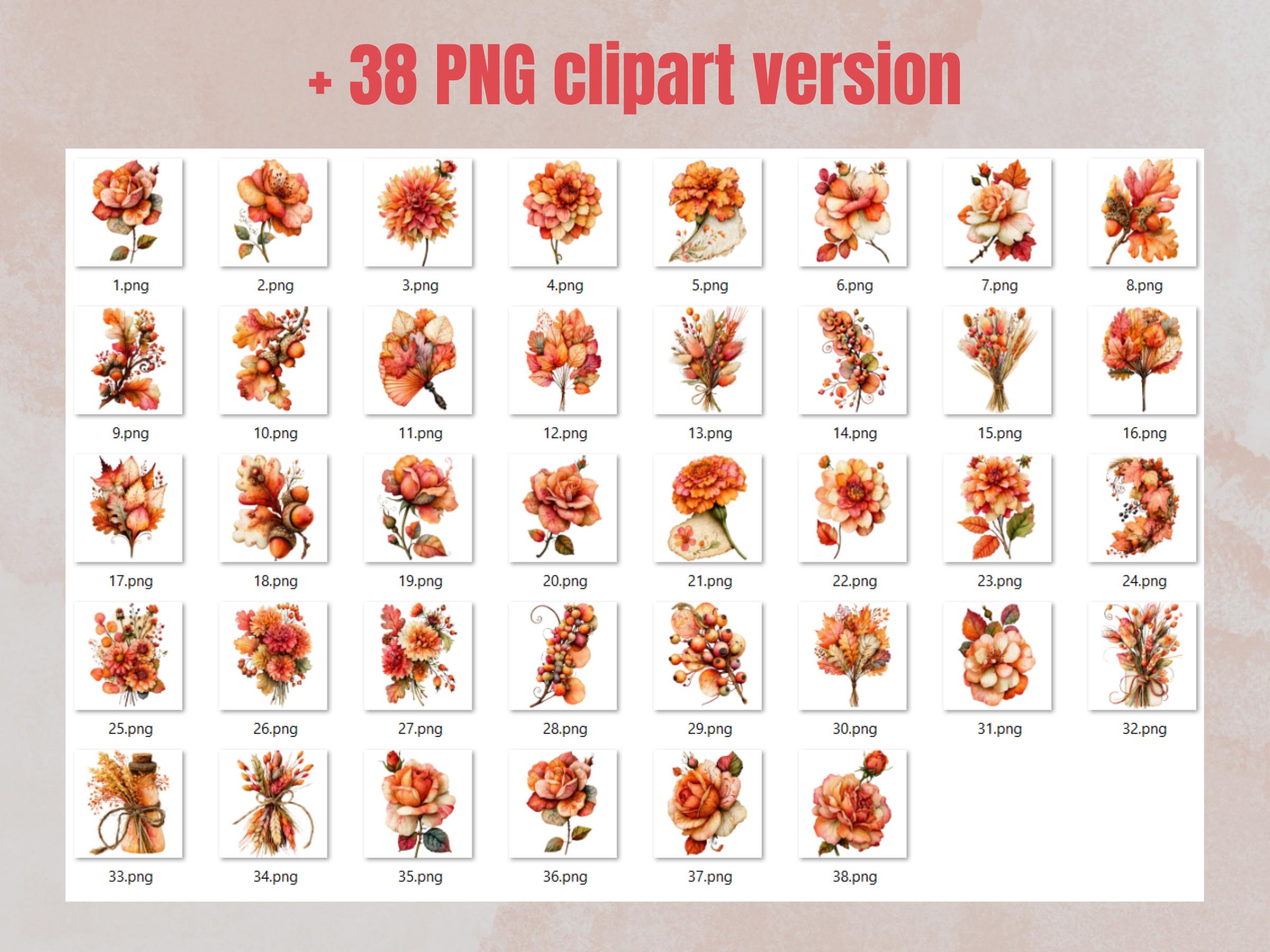 Fall Flowers Fussy Cuts & Clipart, Printable Autumn Floral Cut Outs, Botanical Ephemera, Junk Journal Scrapbook Kit
