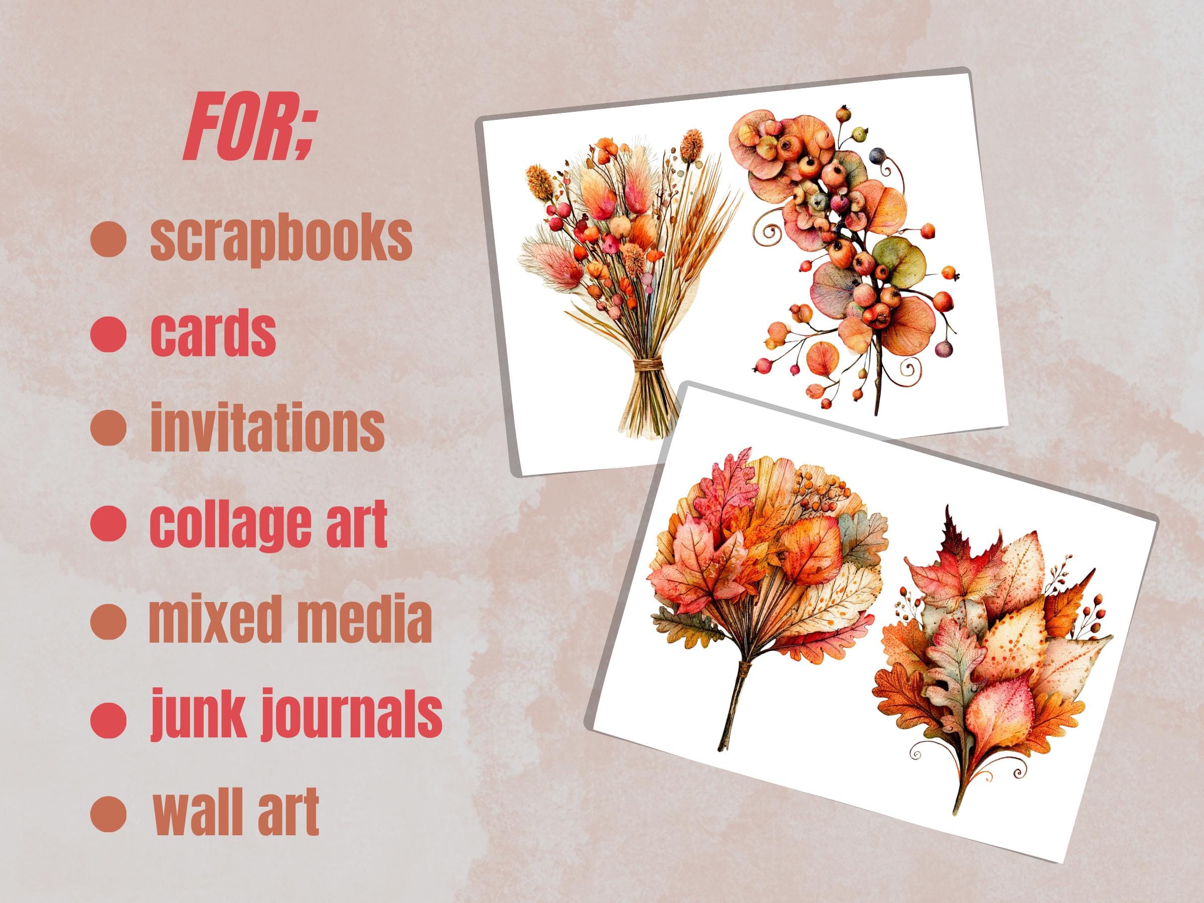 Fall Flowers Fussy Cuts & Clipart, Printable Autumn Floral Cut Outs, Botanical Ephemera, Junk Journal Scrapbook Kit