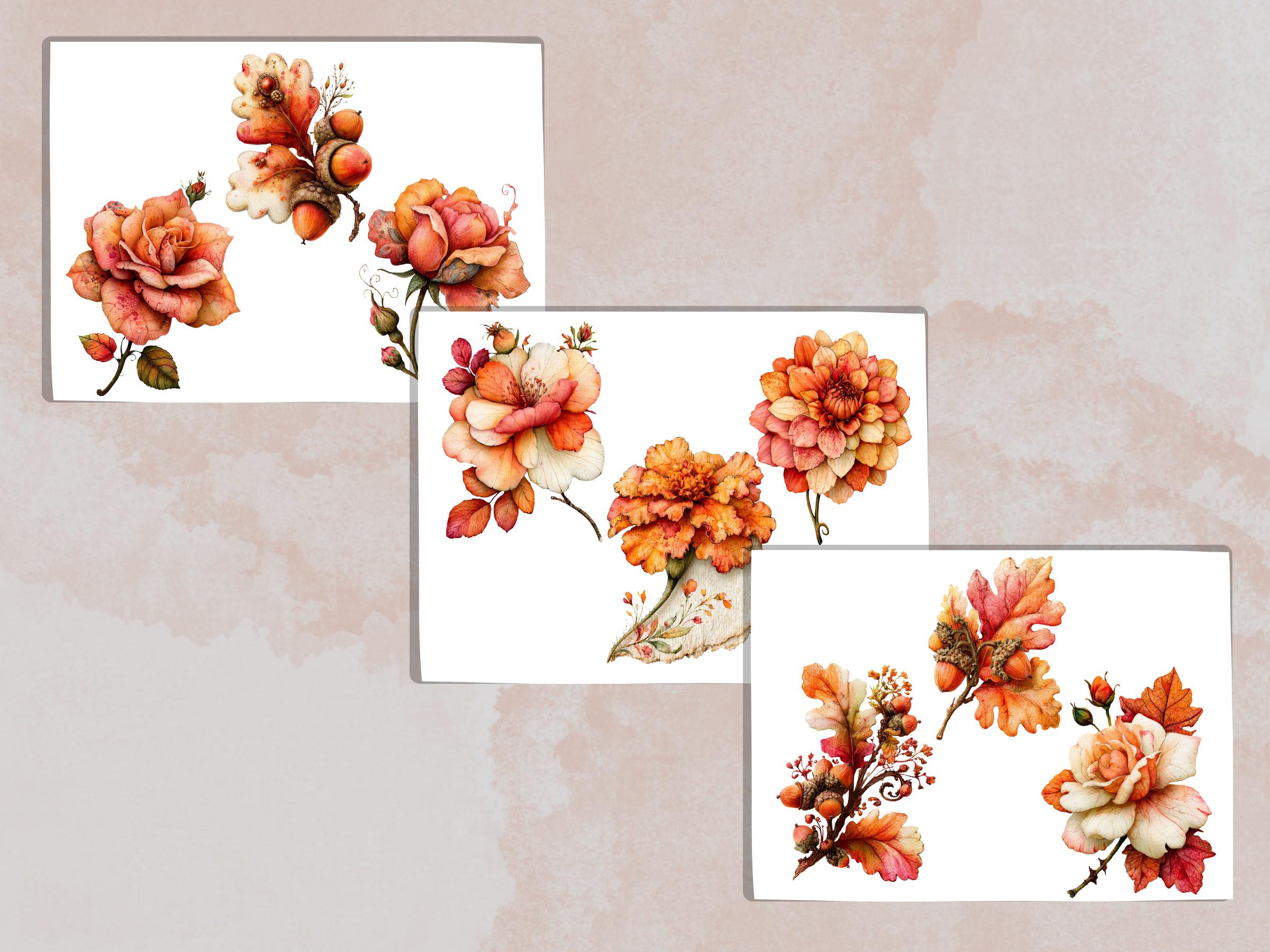 Fall Flowers Fussy Cuts & Clipart, Printable Autumn Floral Cut Outs, Botanical Ephemera, Junk Journal Scrapbook Kit