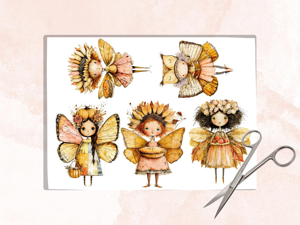 Fall Fairy Fussy Cuts & Clipart, Quirky Autumn Fairy Cut Outs, Fantasy Ephemera, Junk Journal Scrapbook Kit, Magical Paper Craft