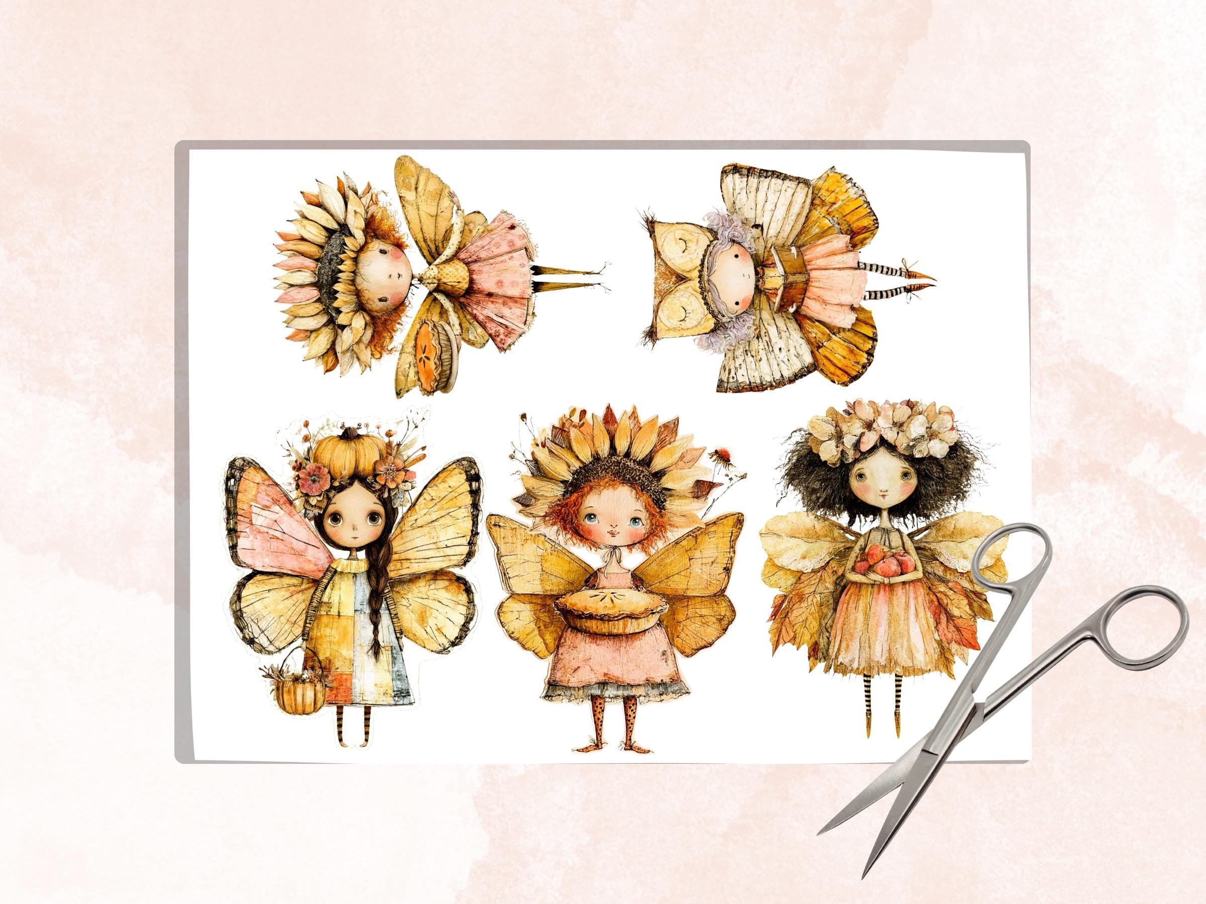 Fall Fairy Fussy Cuts & Clipart, Quirky Autumn Fairy Cut Outs, Fantasy Ephemera, Junk Journal Scrapbook Kit, Magical Paper Craft