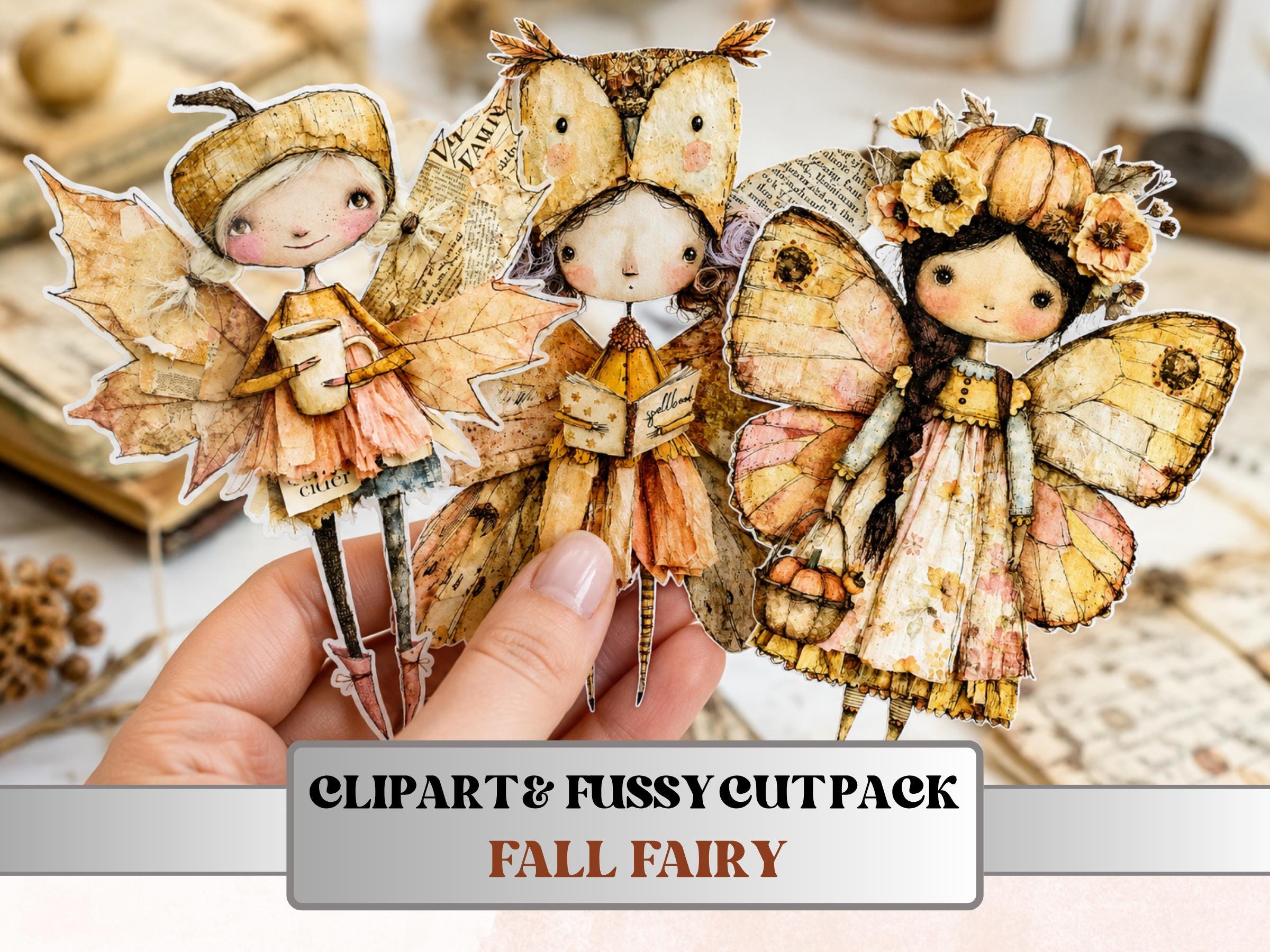 Fall Fairy Fussy Cuts & Clipart, Quirky Autumn Fairy Cut Outs, Fantasy Ephemera, Junk Journal Scrapbook Kit, Magical Paper Craft