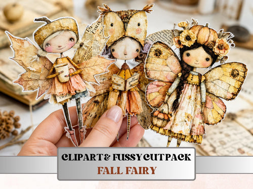 Fall Fairy Fussy Cuts & Clipart, Quirky Autumn Fairy Cut Outs, Fantasy Ephemera, Junk Journal Scrapbook Kit, Magical Paper Craft