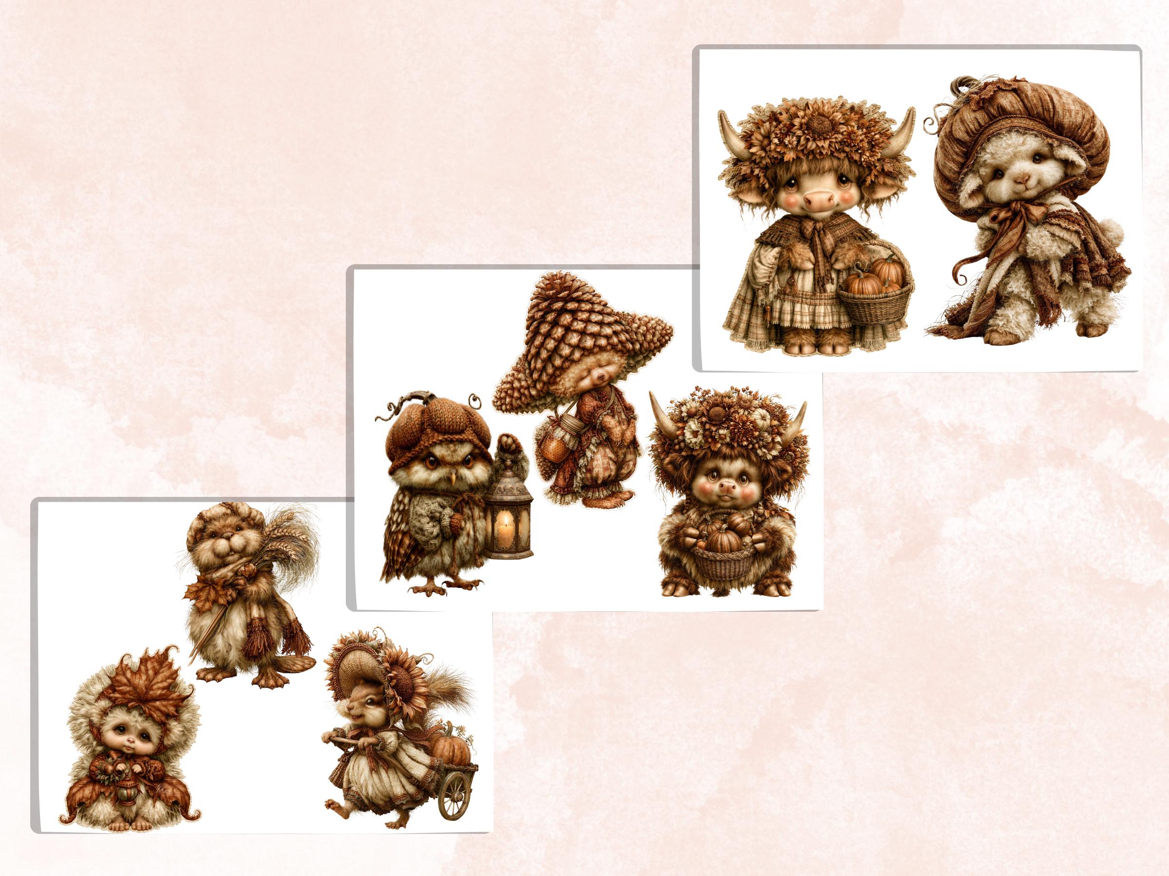 Fall Animals Fussy Cuts & Clipart, Whimsical Autumn Animal Cut Outs, Woodland Ephemera, Junk Journal Scrapbook Kit, Quirky Paper Craft