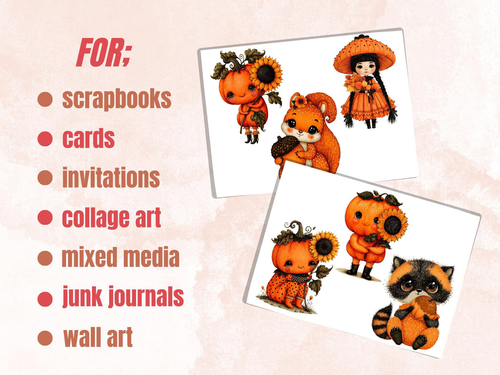 Fall Cuties Fussy Cuts & Clipart, Whimsy Autumn Cut Outs, Quirky Fall Ephemera, Junk Journal Scrapbook Kit, Cozy Paper Craft