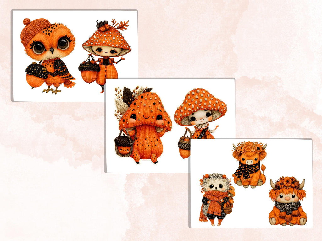 Fall Cuties Fussy Cuts & Clipart, Whimsy Autumn Cut Outs, Quirky Fall Ephemera, Junk Journal Scrapbook Kit, Cozy Paper Craft