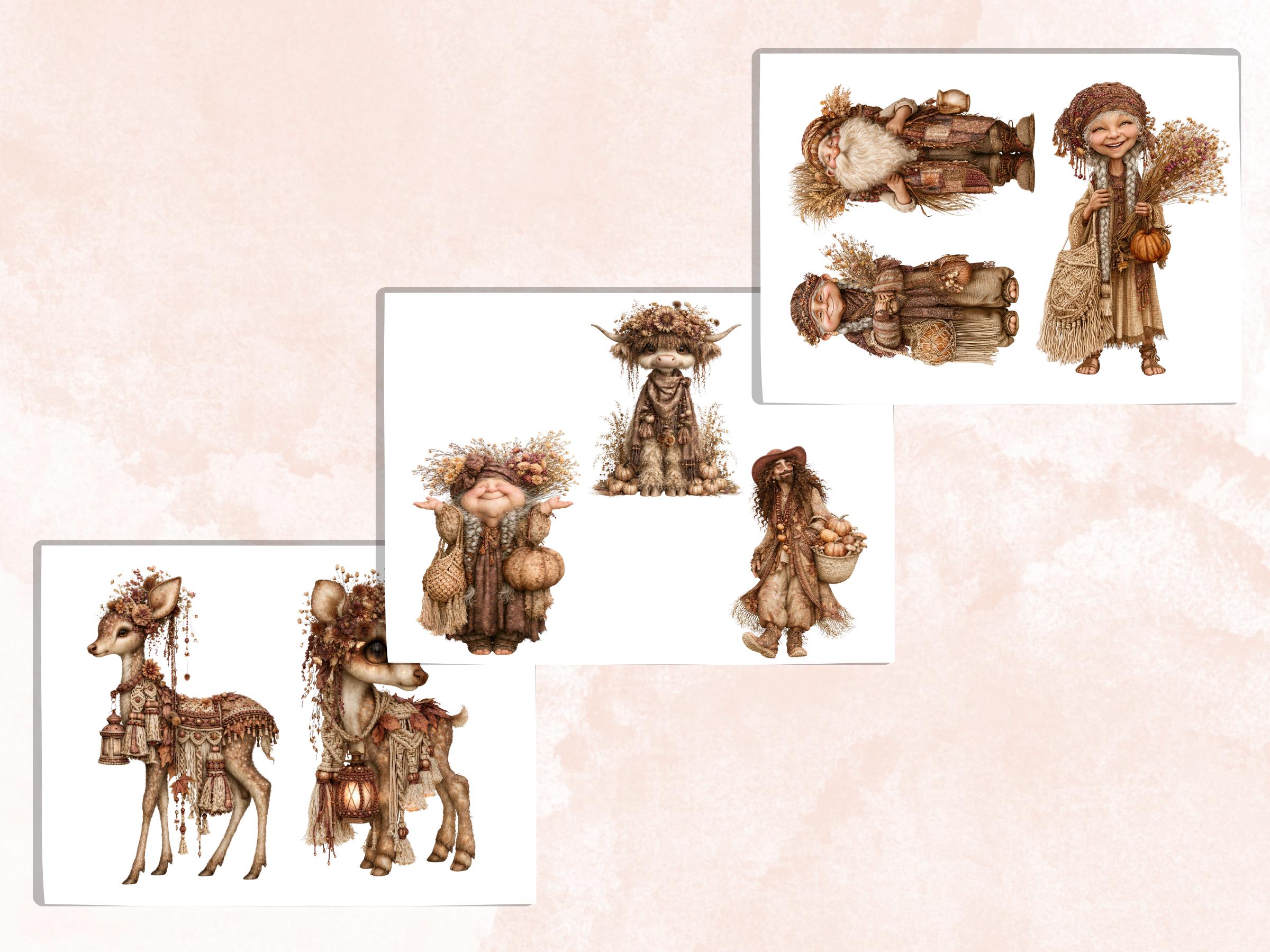 Boho Fall Fussy Cuts & Clipart, Printable Autumn Boho Cut Outs, Bohemian Ephemera, Junk Journal Scrapbook Kit, Whimsical Paper Craft