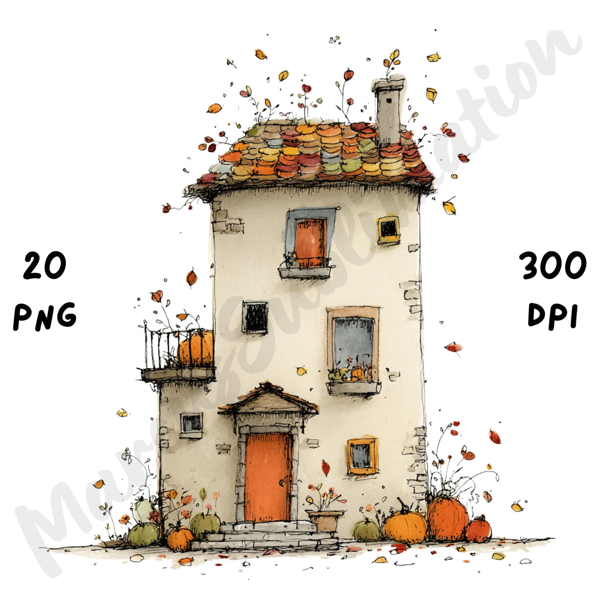 Whimsical Fall House Clipart