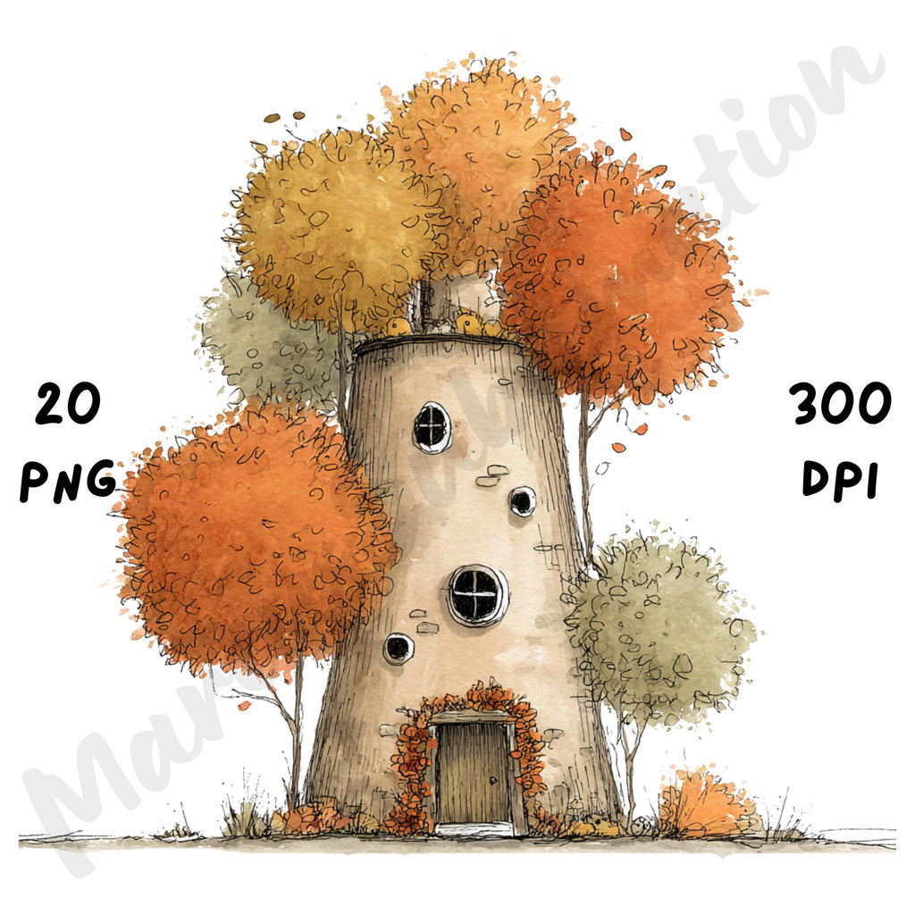 Whimsical Fall House Clipart