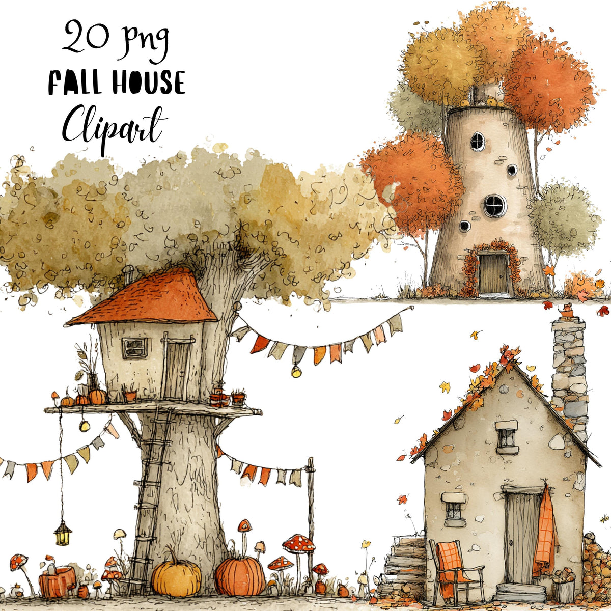 Whimsical Fall House Clipart