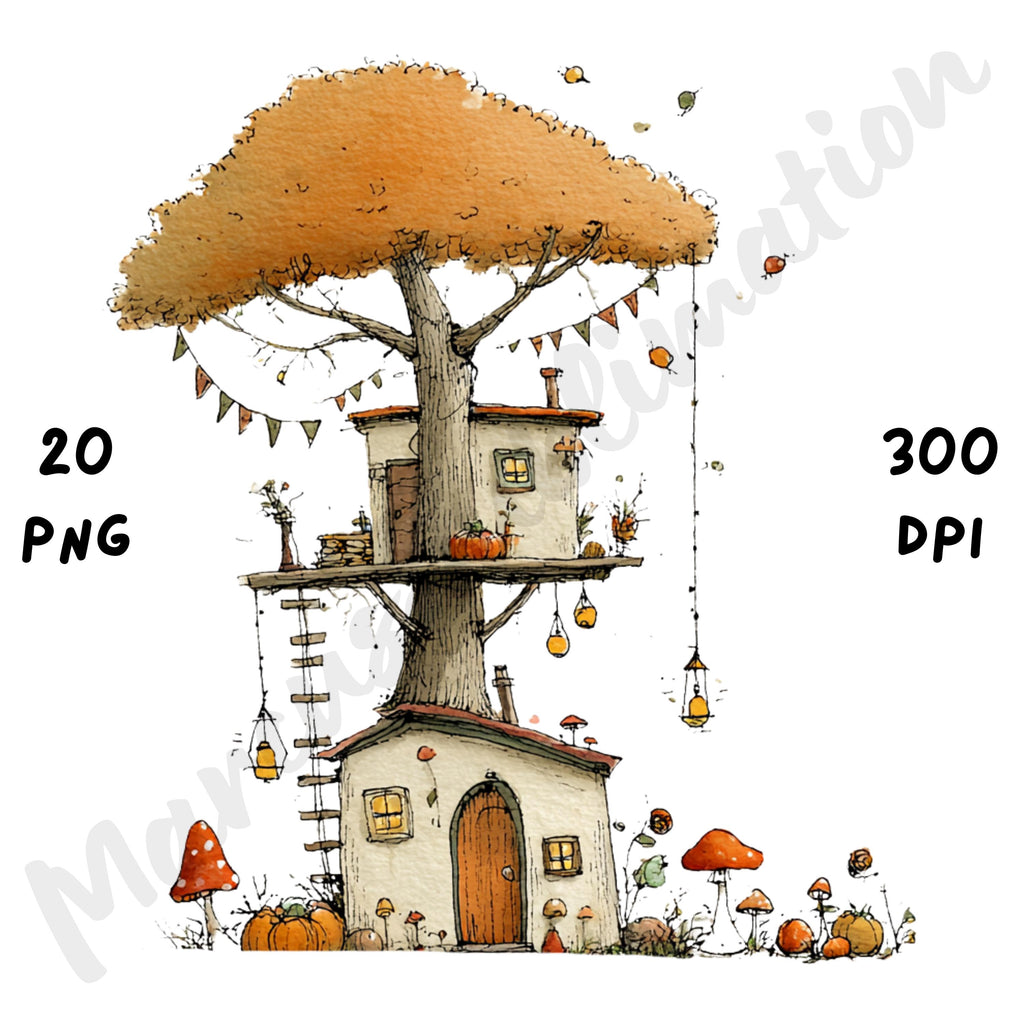 Whimsical Fall House Clipart