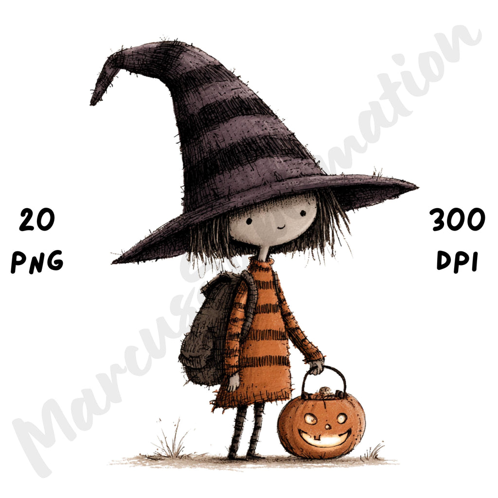 Whimsical Halloween Girl Clipart