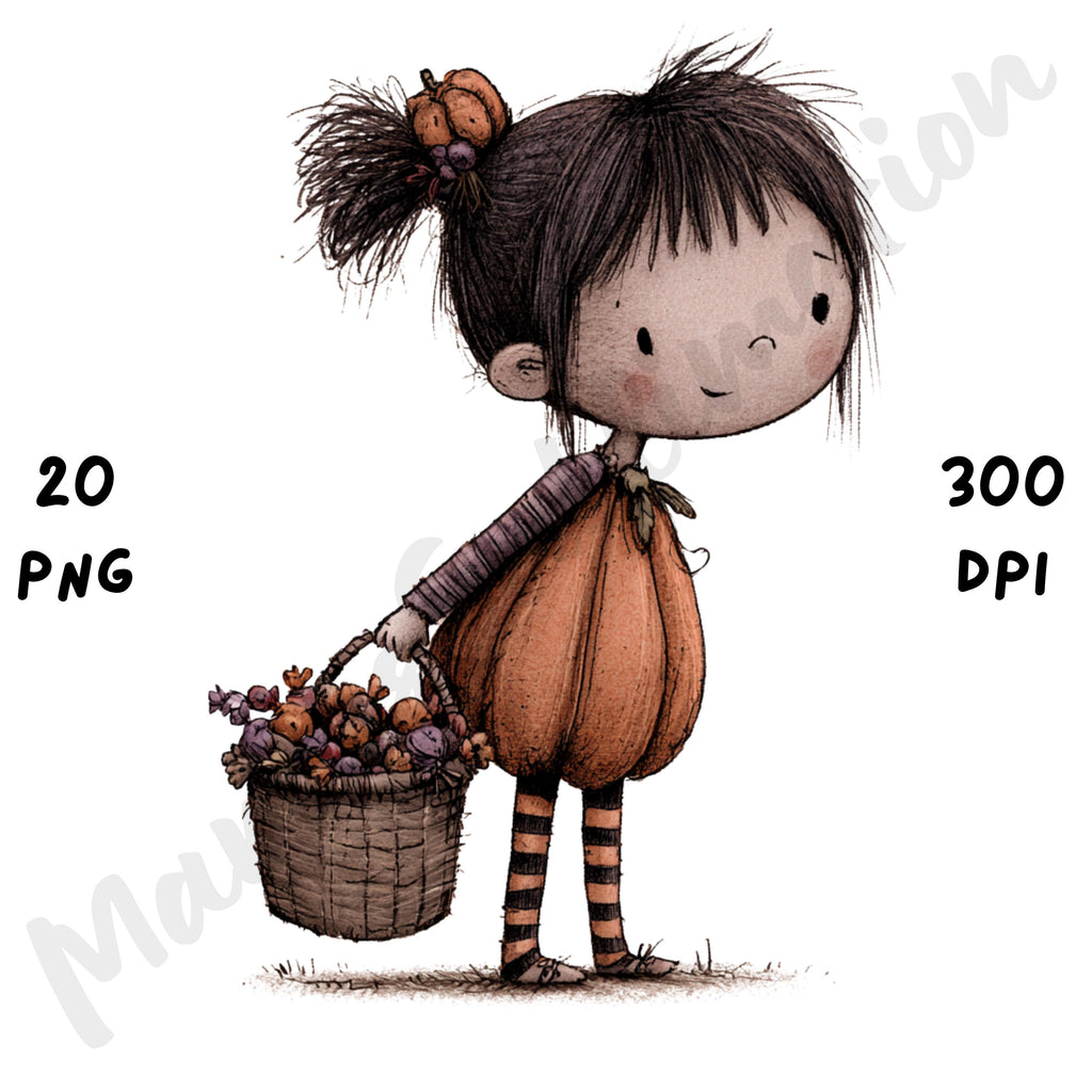 Whimsical Halloween Girl Clipart