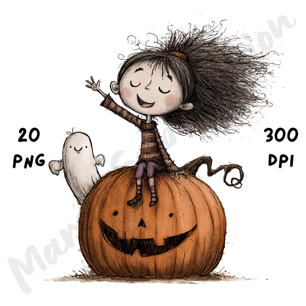 Whimsical Halloween Girl Clipart