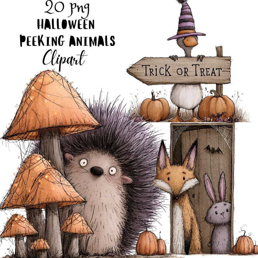 Whimsical Halloween Peeking Animals Clipart