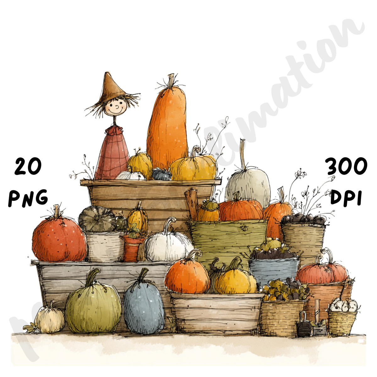 Fall Scenes Whimsical Clipart Bundle