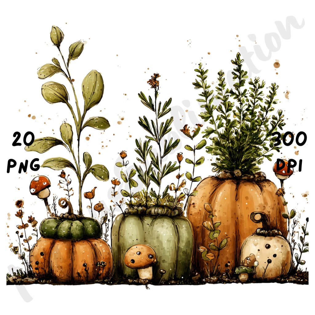 Fall Garden Whimsical Clipart Bundle