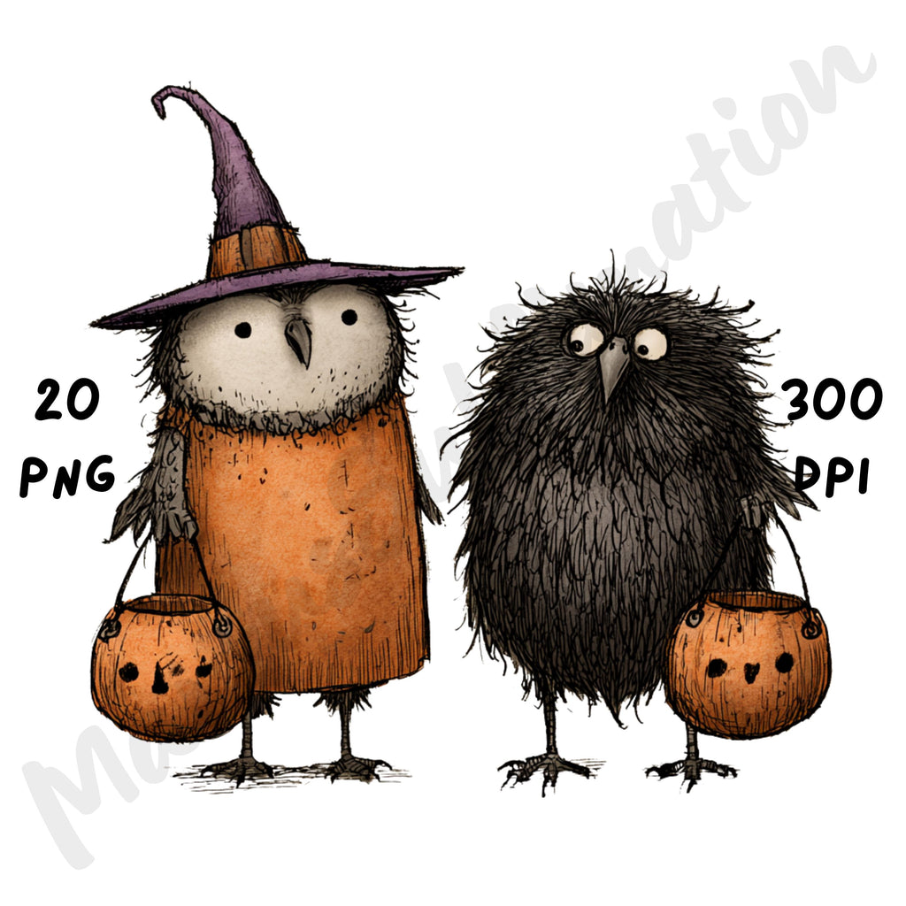 Whimsical Halloween Birds Clipart