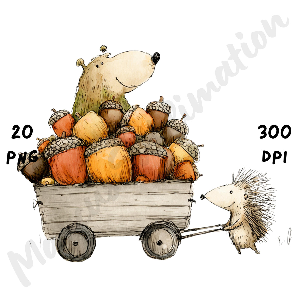 Fall Acorn Friends Whimsical Clipart Bundle