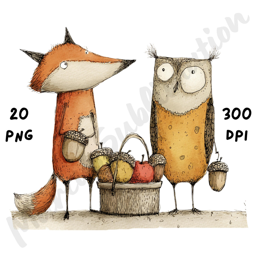 Fall Acorn Friends Whimsical Clipart Bundle
