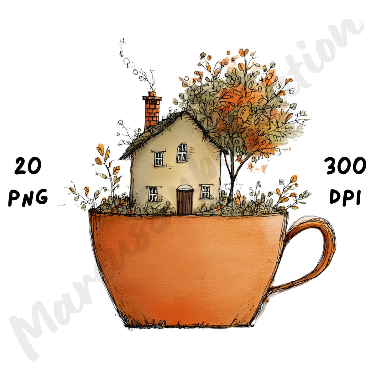 Fall Teacups Whimsical Clipart Bundle