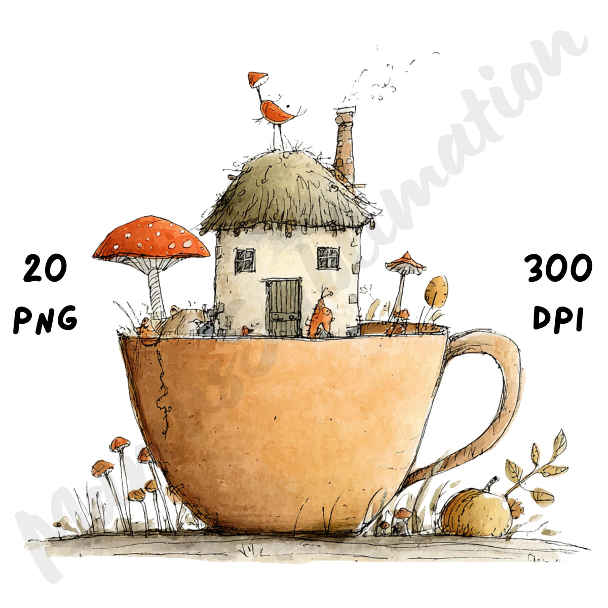 Fall Teacups Whimsical Clipart Bundle